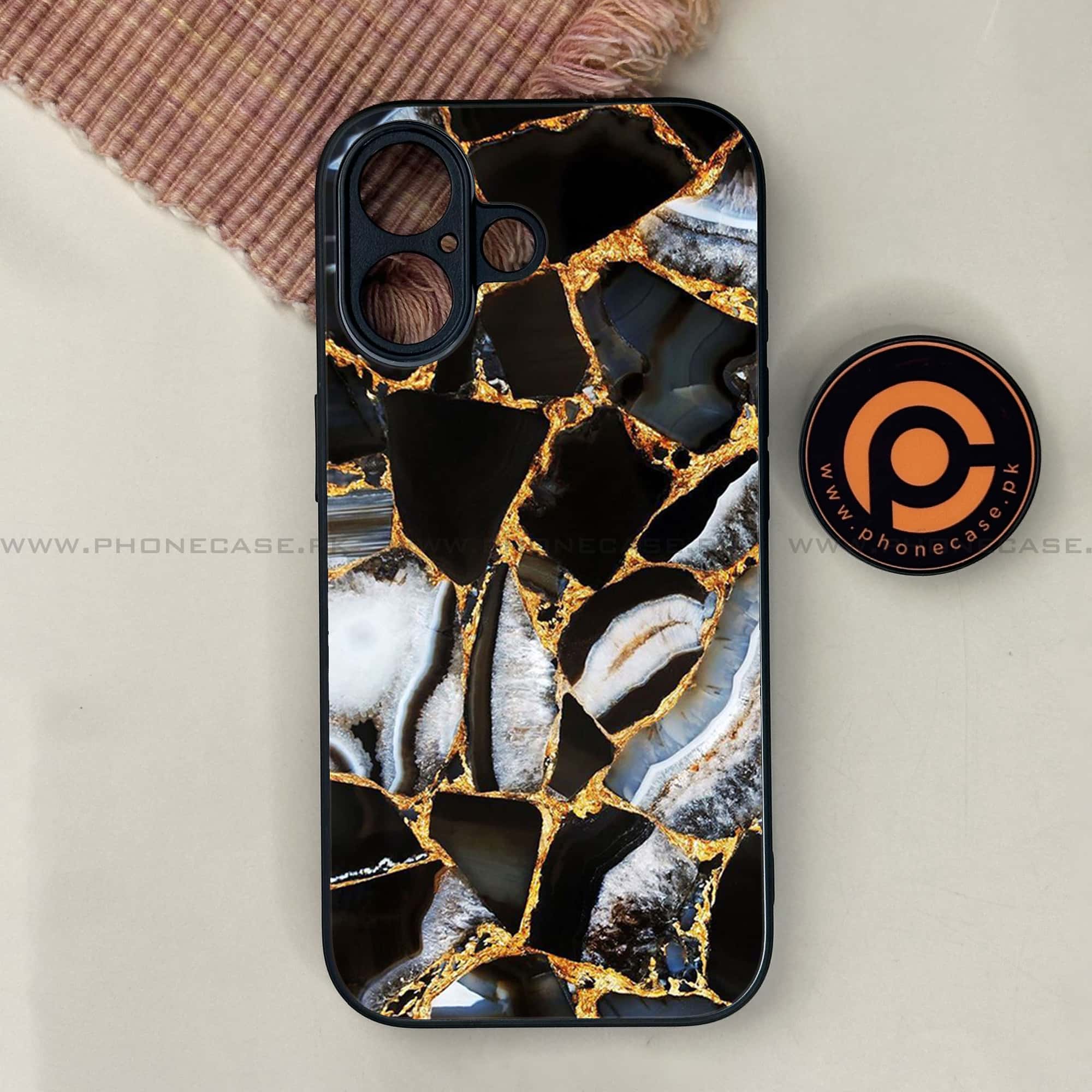 iPhone 17 - Black Marble Series - Premium Printed Glass soft Bumper shock Proof Case