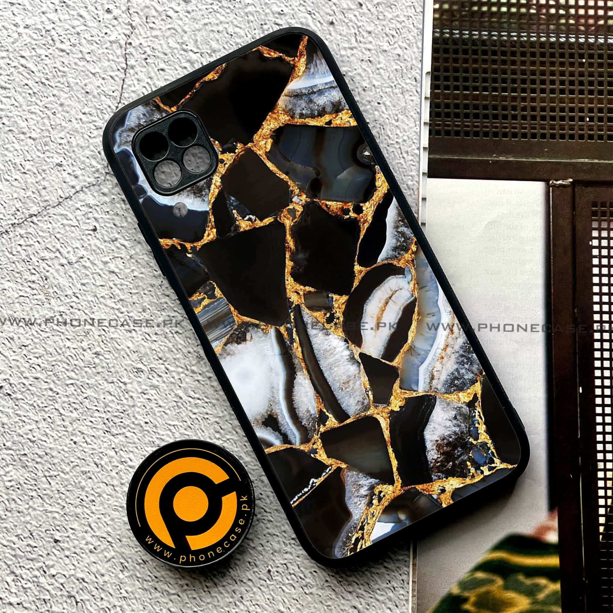 Huawei P40 Lite - Black Marble Series - Premium Printed Glass soft Bumper shock Proof Case