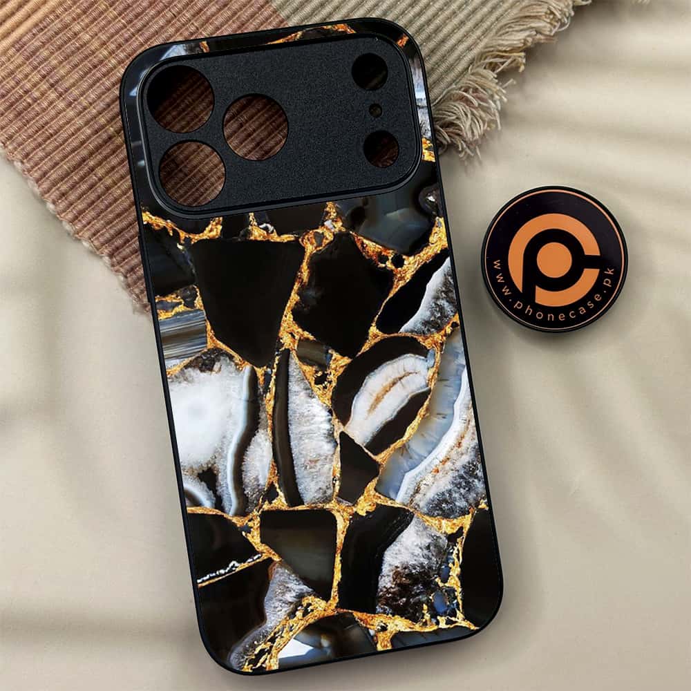 iPhone 17 Pro Max - Black Marble Series - Premium Metal Printed soft Bumper shock Proof Case