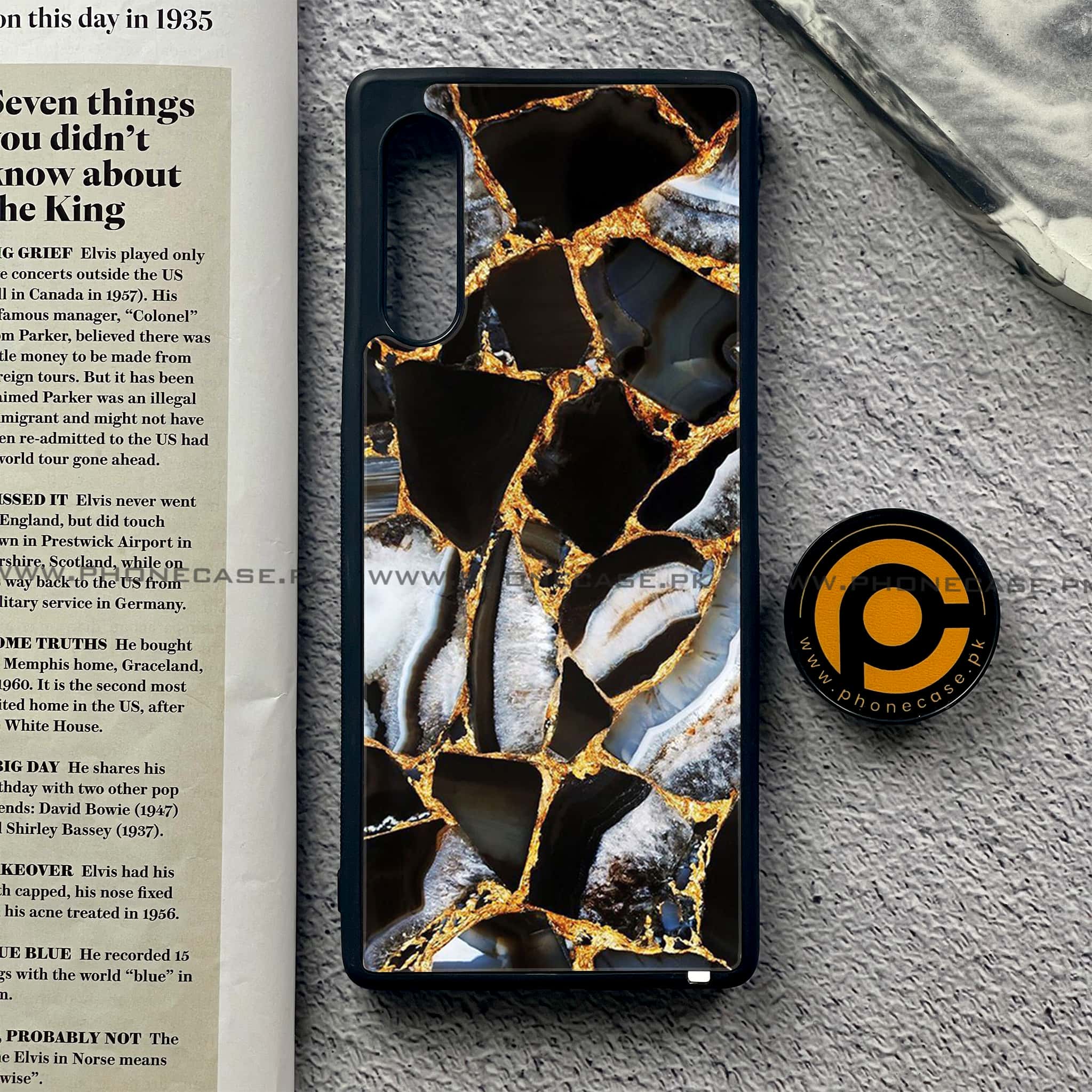 LG Velvet - Black Marble Series - Premium Printed Glass soft Bumper shock Proof Case