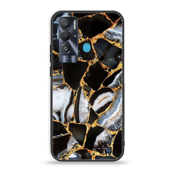 Tecno Pova Neo Black Marble Design 5 Premium Printed Glass soft Bumper shock Proof Case CS-8647 CS-8648