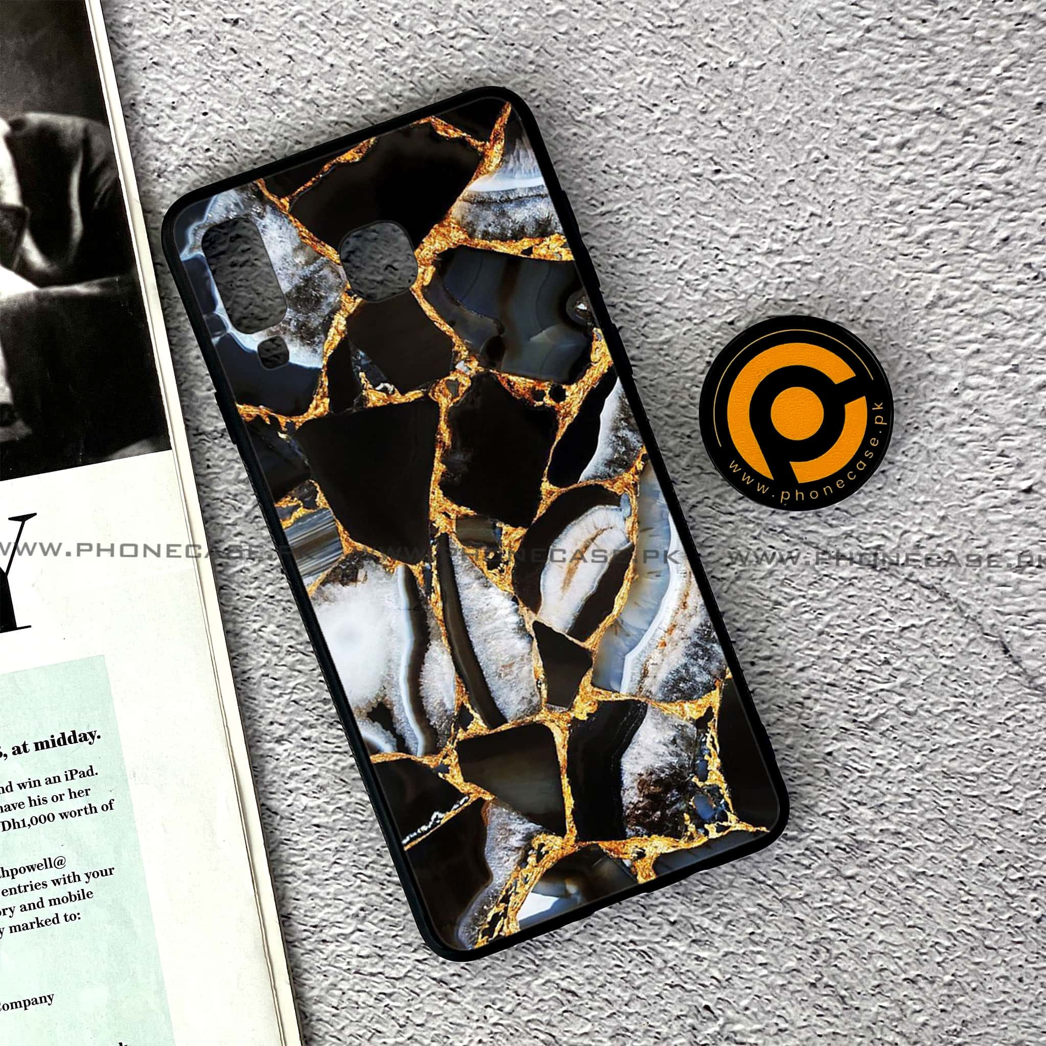 Samsung Galaxy A8 Star(A9 Star) - Black Marble Series - Premium Printed Glass soft Bumper shock Proof Case