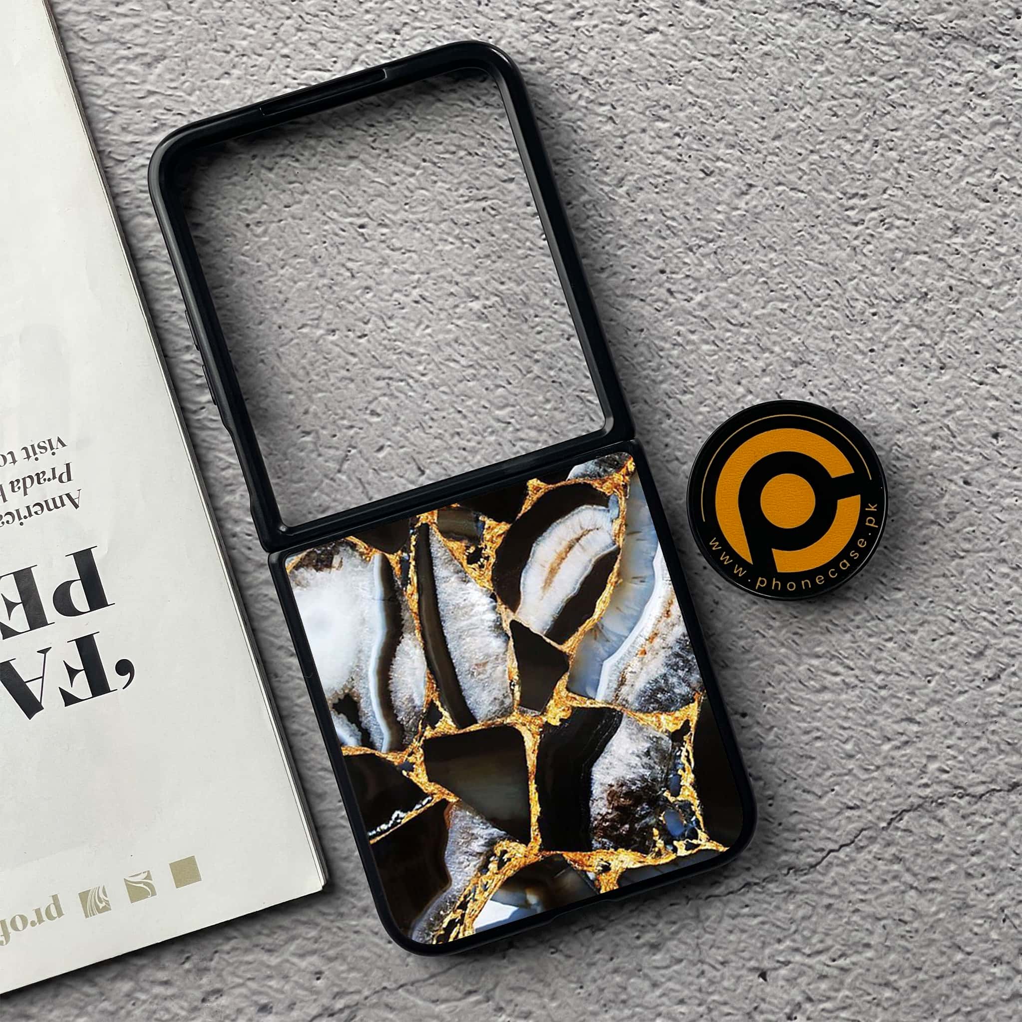 Xiaomi Mix Flip - Black Marble Series - Premium Metal  Printed soft Bumper shock Proof Case