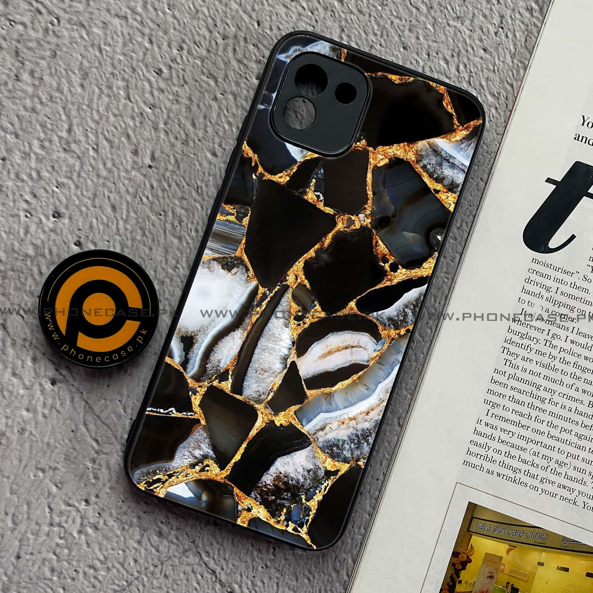 Samsung Galaxy A03 - Black Marble Series - Premium Printed Glass soft Bumper shock Proof Case