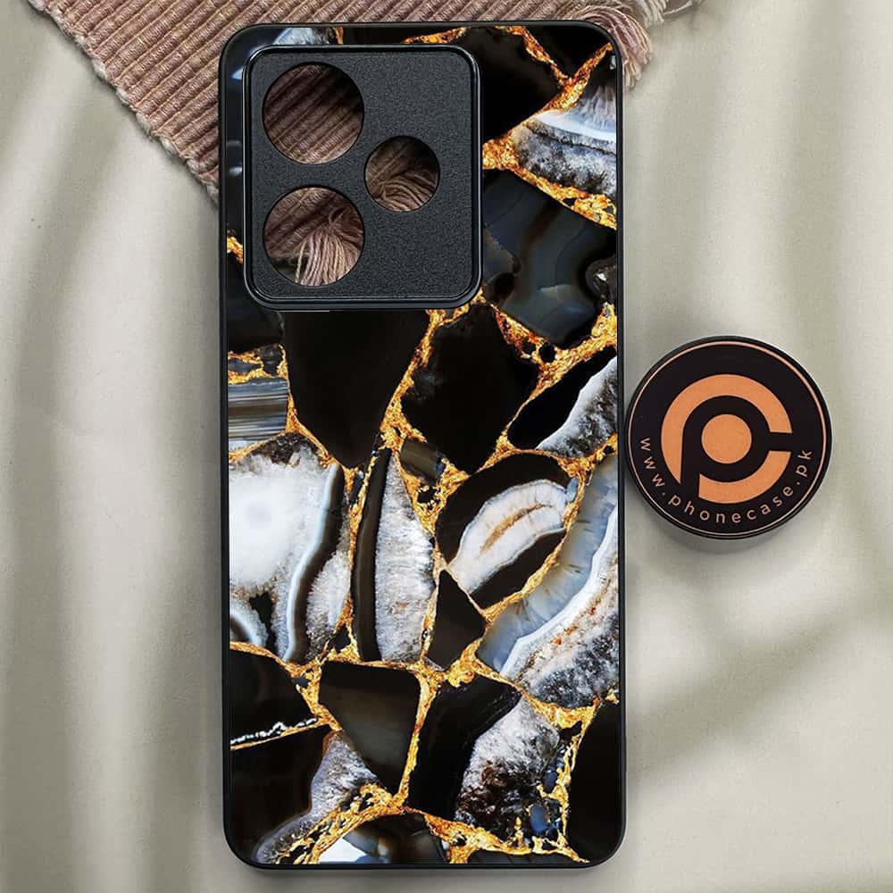 Realme GT 7 - Black Marble Series - Premium Metal Printed soft Bumper shock Proof Case