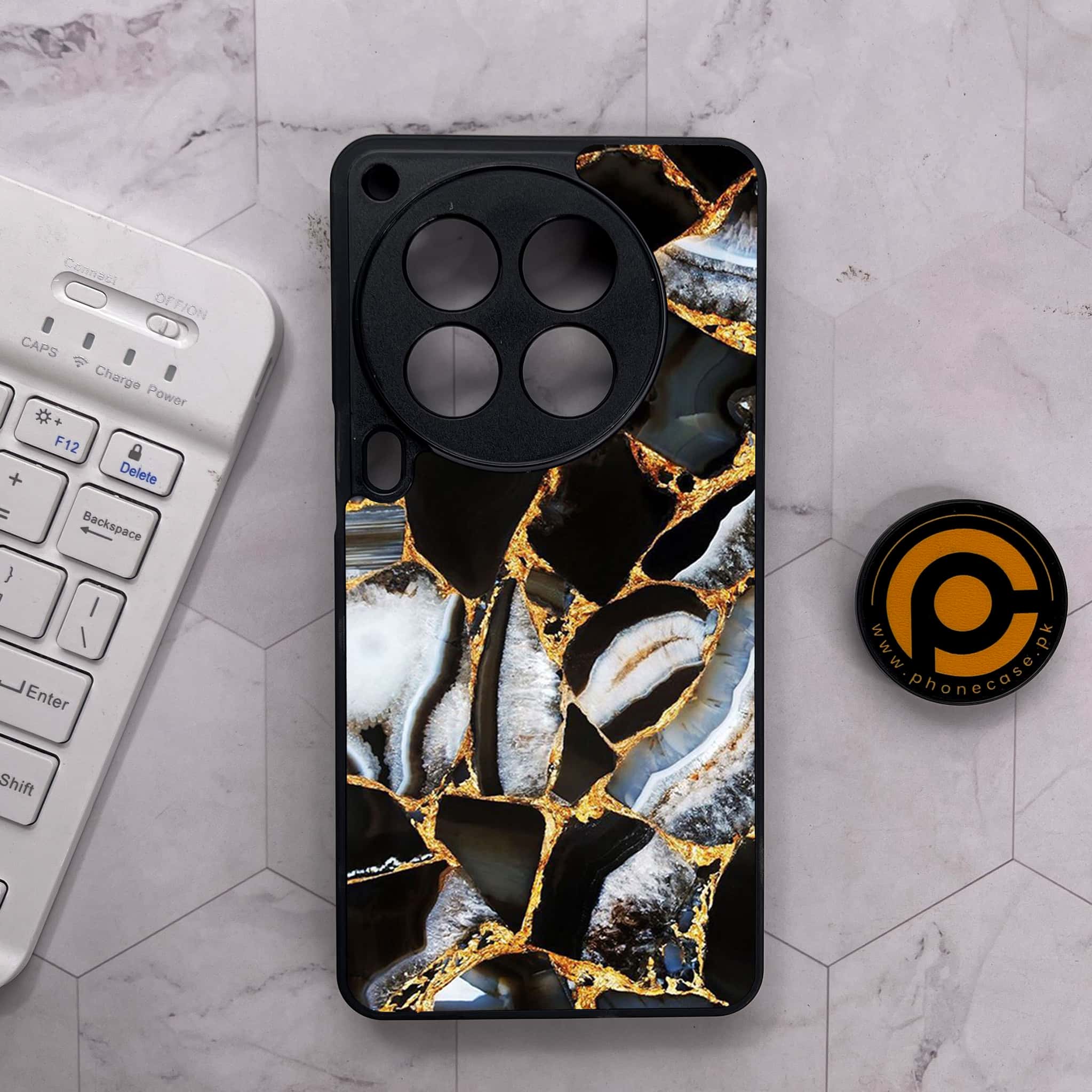 Tecno Camon 30 Premier - Black Marble Series - Premium Metal Printed soft Bumper shock Proof Case