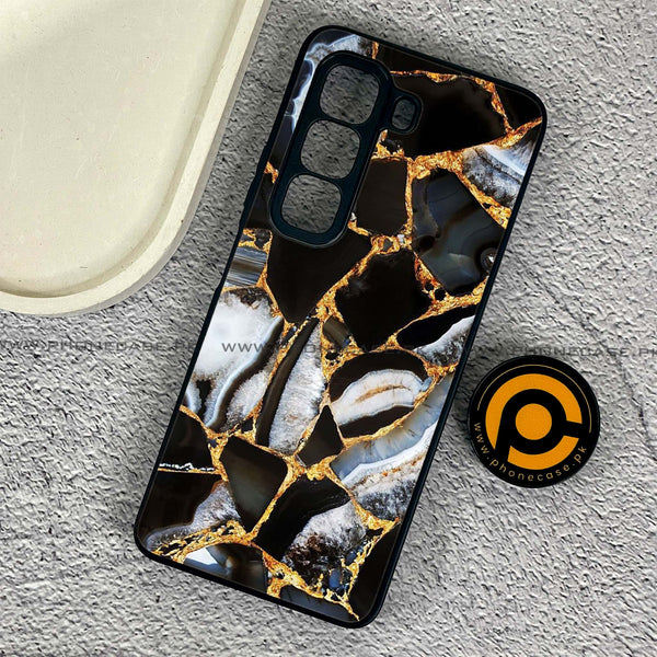 Infinix Hot 50 Pro - Black Marble Series  Design 5- Premium Printed Glass soft Bumper shock Proof Case  CS-23778