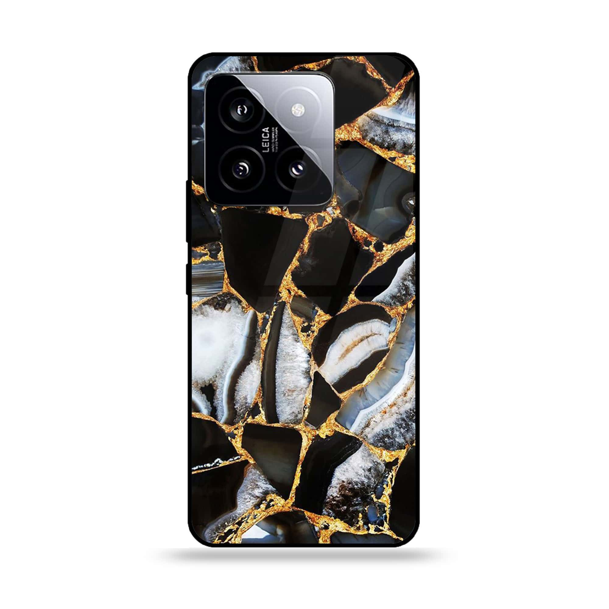 Xiaomi 14 - Black Marble Series - Premium Printed Glass soft Bumper shock Proof Case