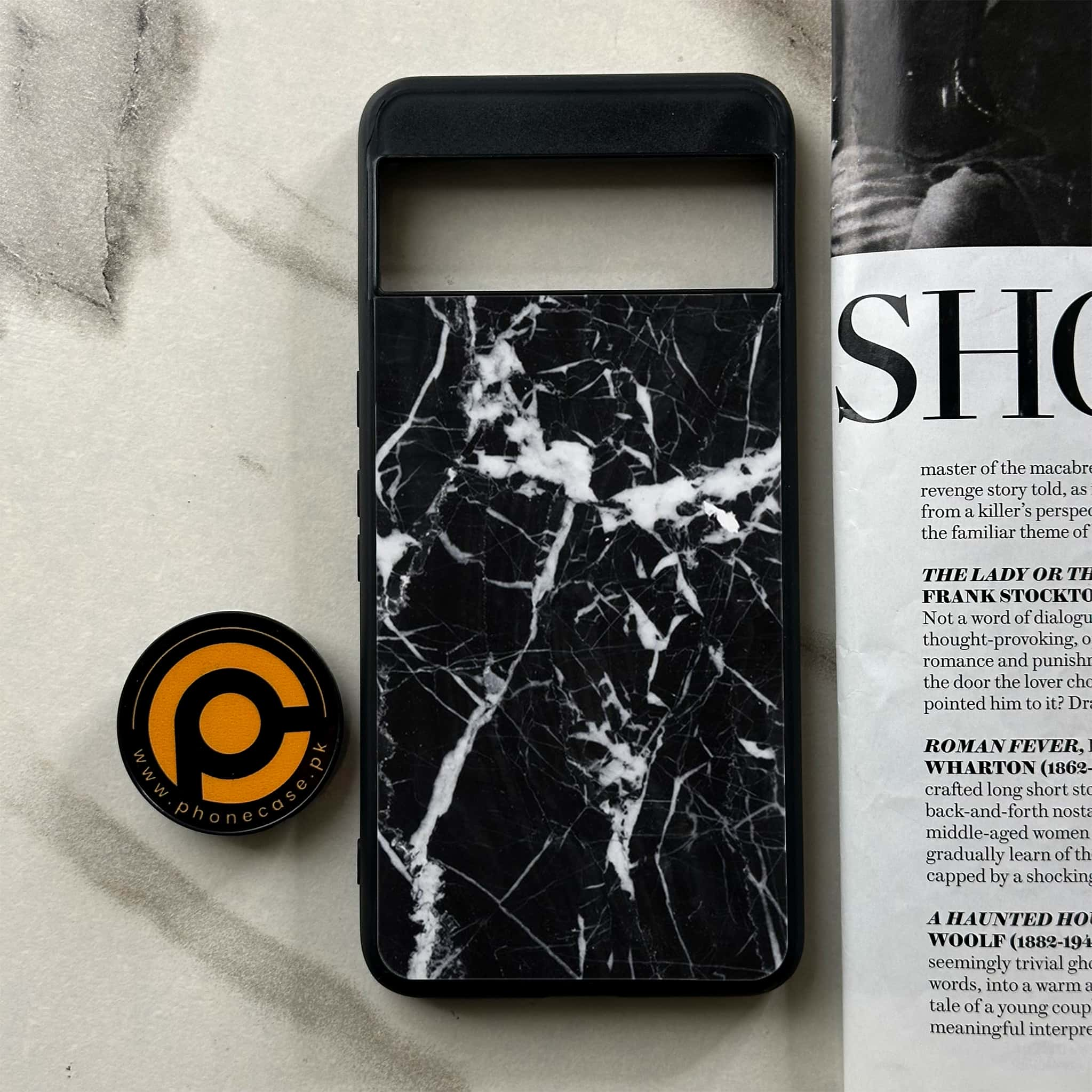 Google Pixel 8 Pro - Black Marble Series - Premium Printed Glass soft Bumper shock Proof Case