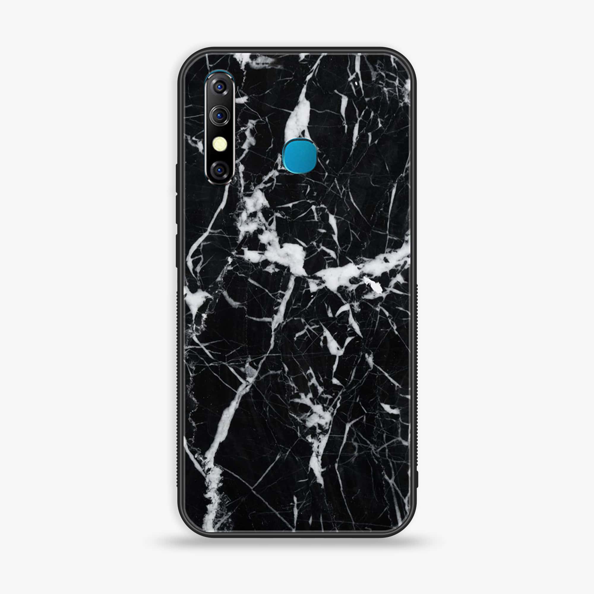 Infinix Hot 8 - Black Marble Series - Premium Printed Glass soft Bumper shock Proof Case
