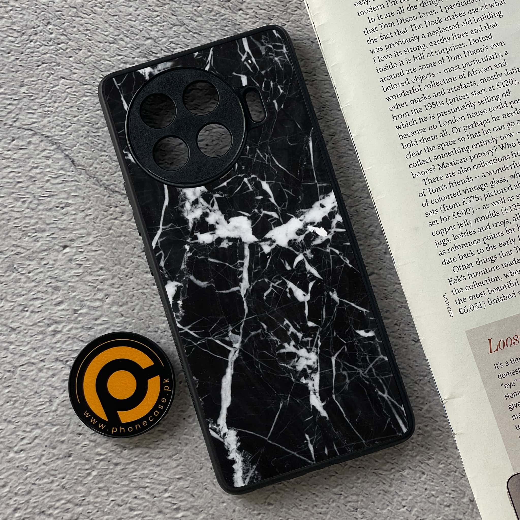 Tecno Spark 20 pro plus - Black Marble Series - Premium Printed Glass soft Bumper shock Proof Case