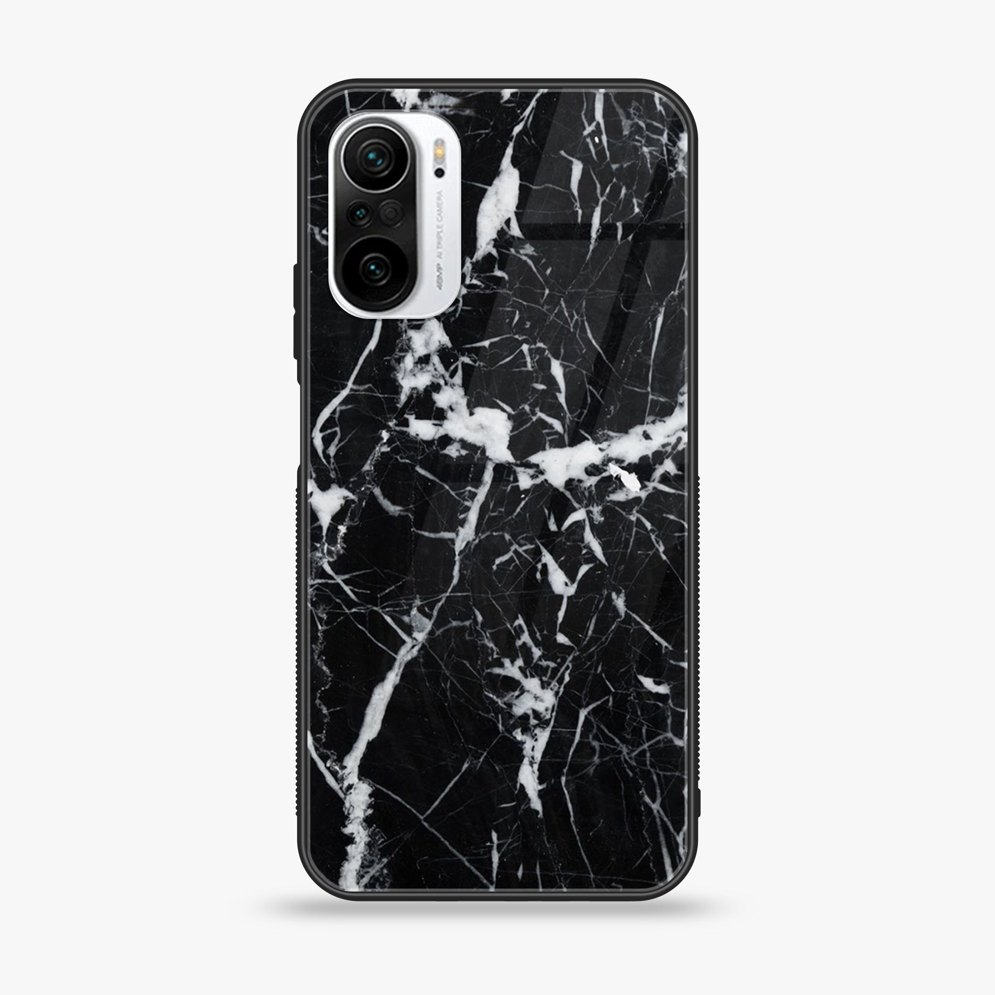 Xiaomi Poco F3 -Black marble Series - Premium Printed Glass soft Bumper shock Proof Case