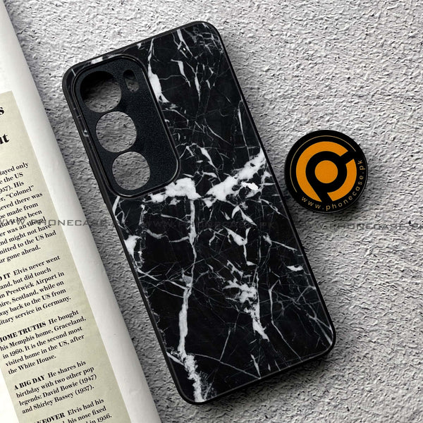 Vivo Y19s - Black Marble Design 6 - Premium Printed Glass soft Bumper shock Proof Case CS-35726