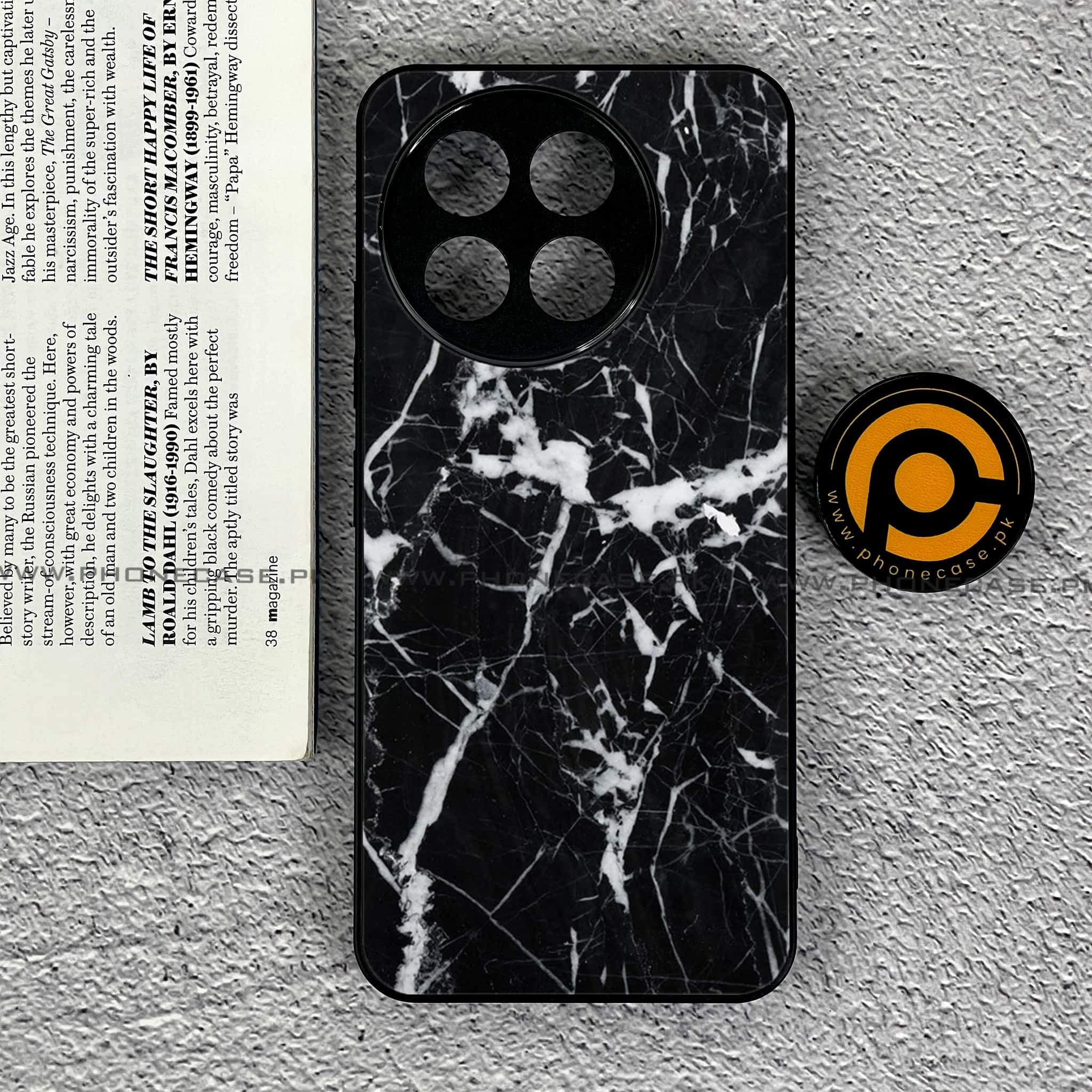 Tecno Spark 30 Pro - Black Marble Series - Premium Printed Glass soft Bumper shock Proof Case