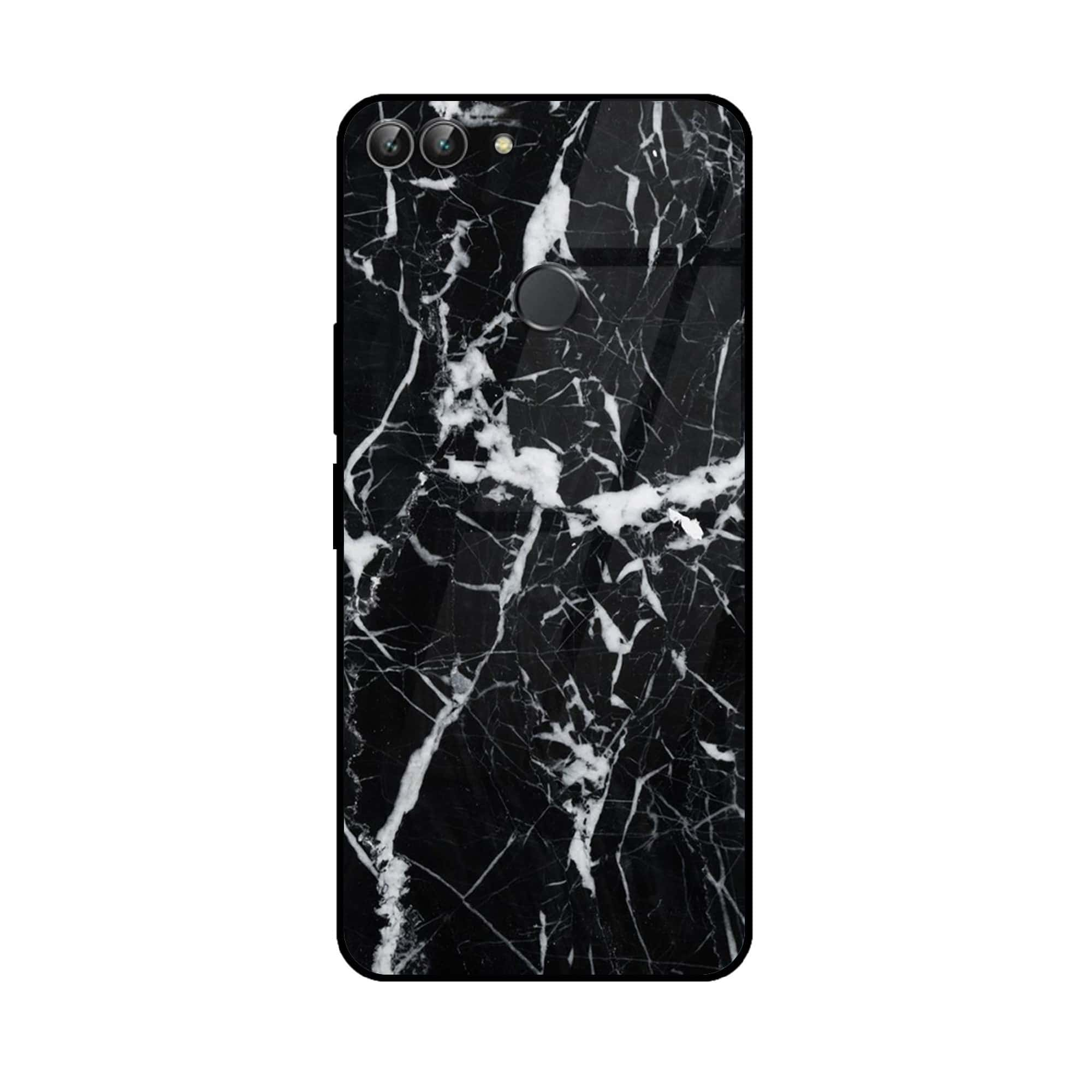 Huawei P Smart - Black Marble Series - Premium Printed Glass soft Bumper shock Proof Case