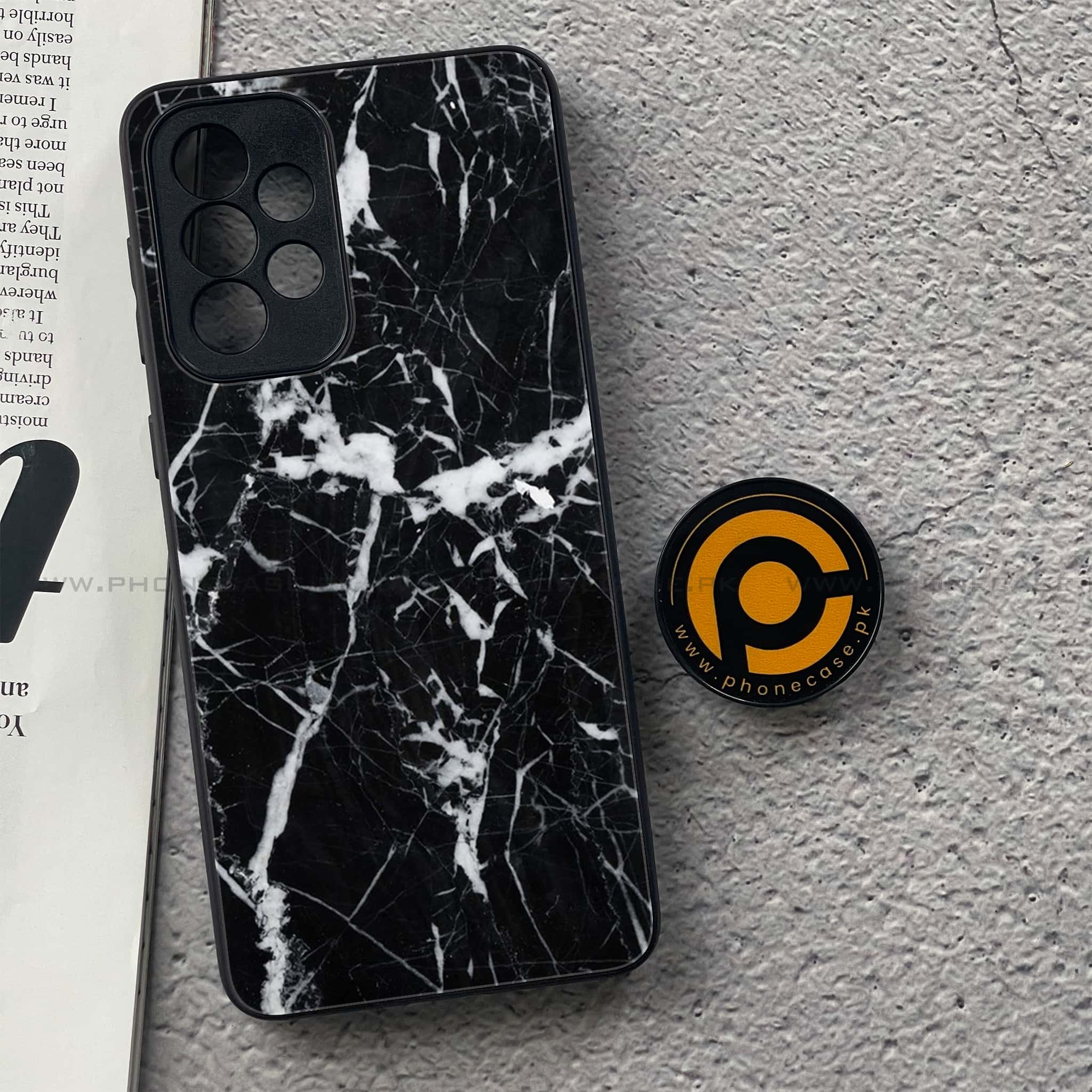 Samsung Galaxy A33 - Black Marble Series - Premium Printed Glass soft Bumper shock Proof Case