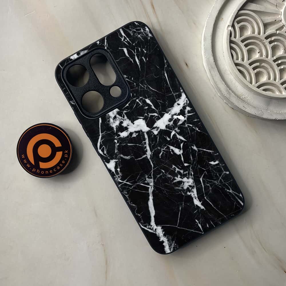 Oppo Reno 14 5G - Black Marble Series - Premium Metal Printed soft Bumper shock Proof Case