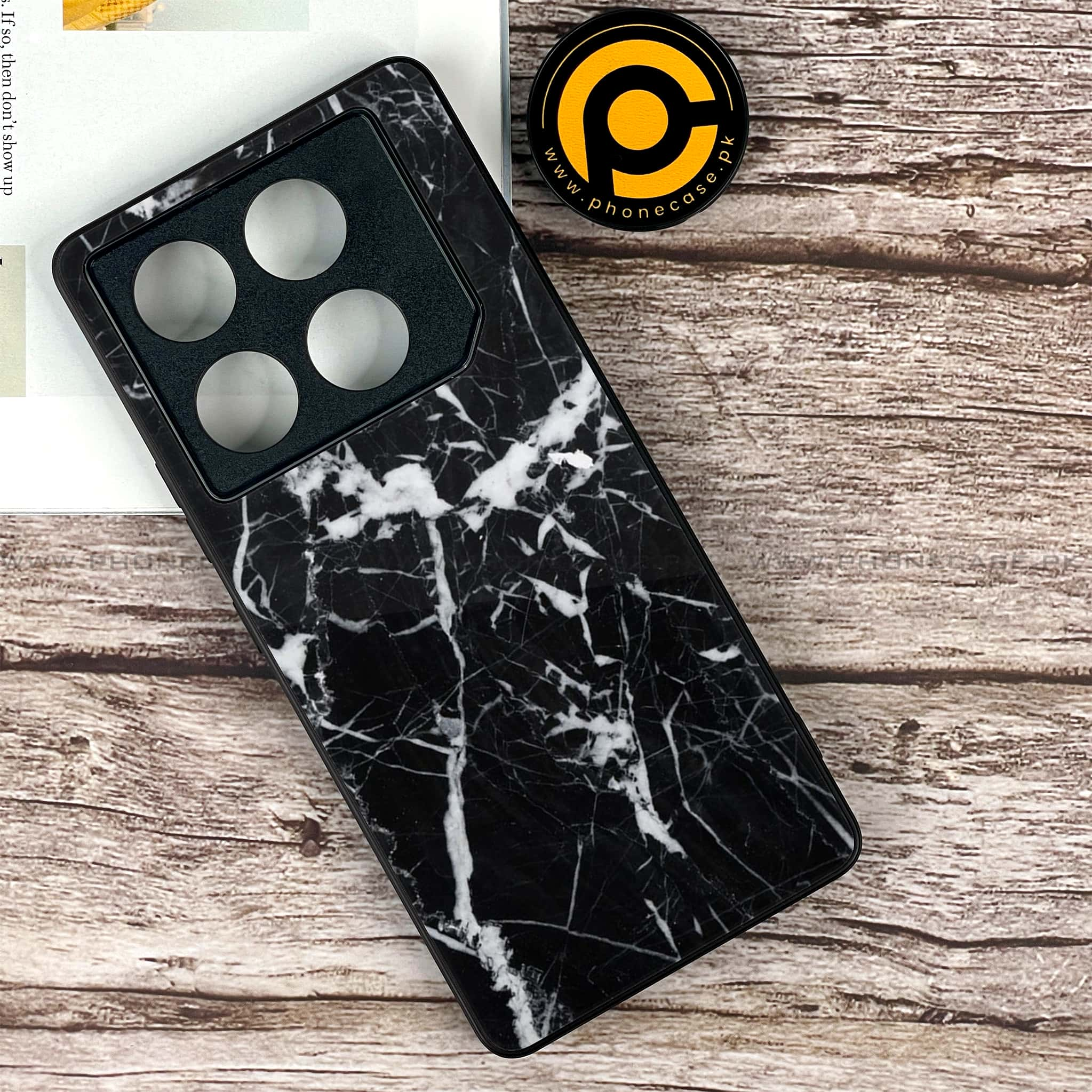 Infinix GT 20 Pro - Black Marble Series - Premium Printed Glass soft Bumper shock Proof Case