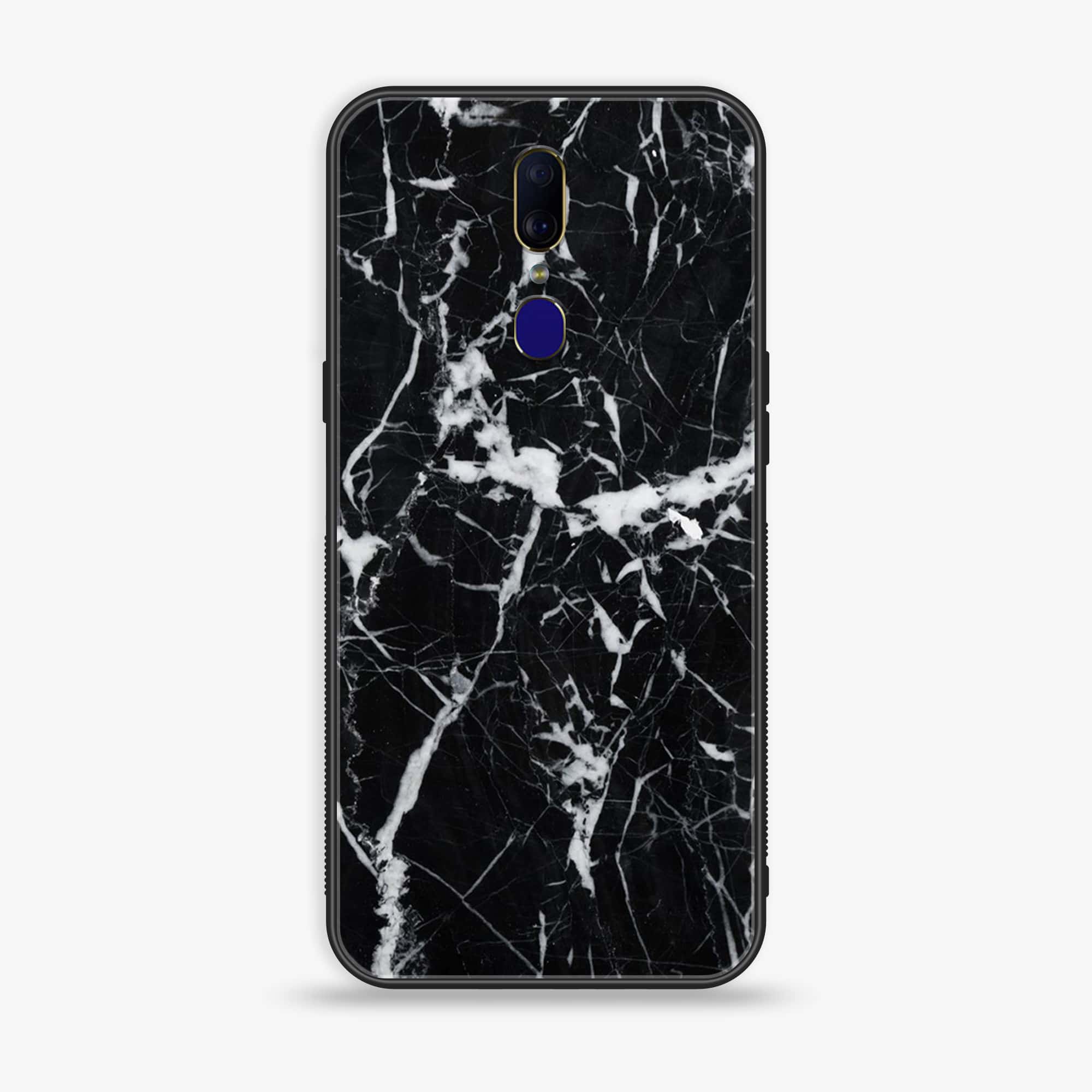 Oppo F11 - Black Marble Series - Premium Printed Glass soft Bumper shock Proof Case