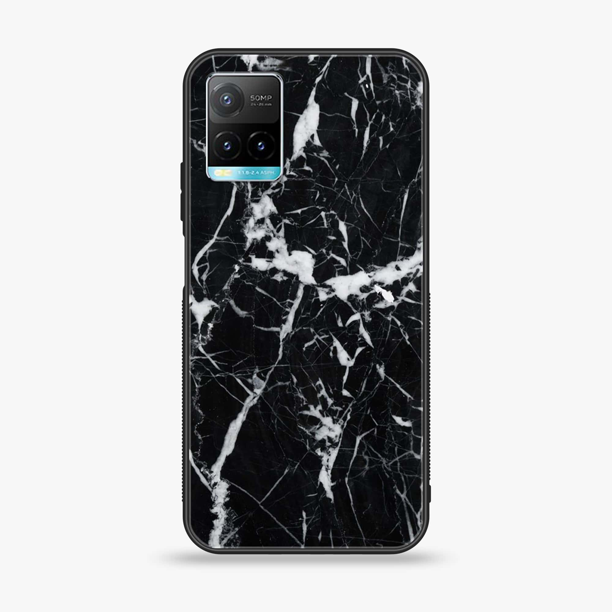 Vivo Y33T  Black Marble Series  Premium Printed Glass soft Bumper shock Proof Case