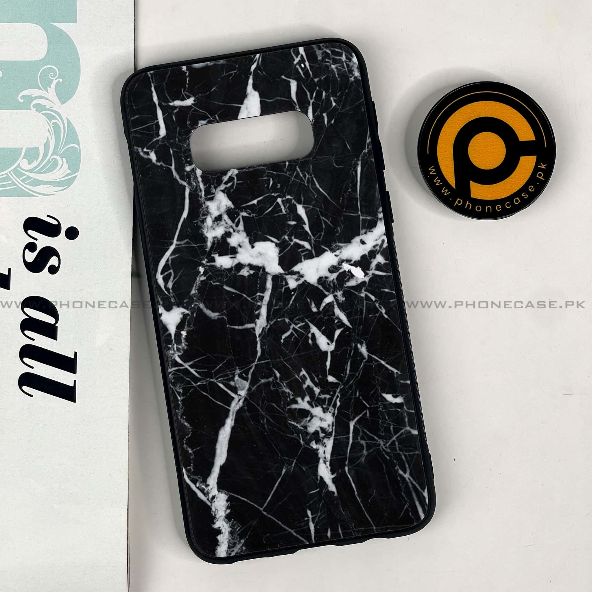 Galaxy S10e - Black Marble Series - Premium Printed Glass soft Bumper shock Proof Case