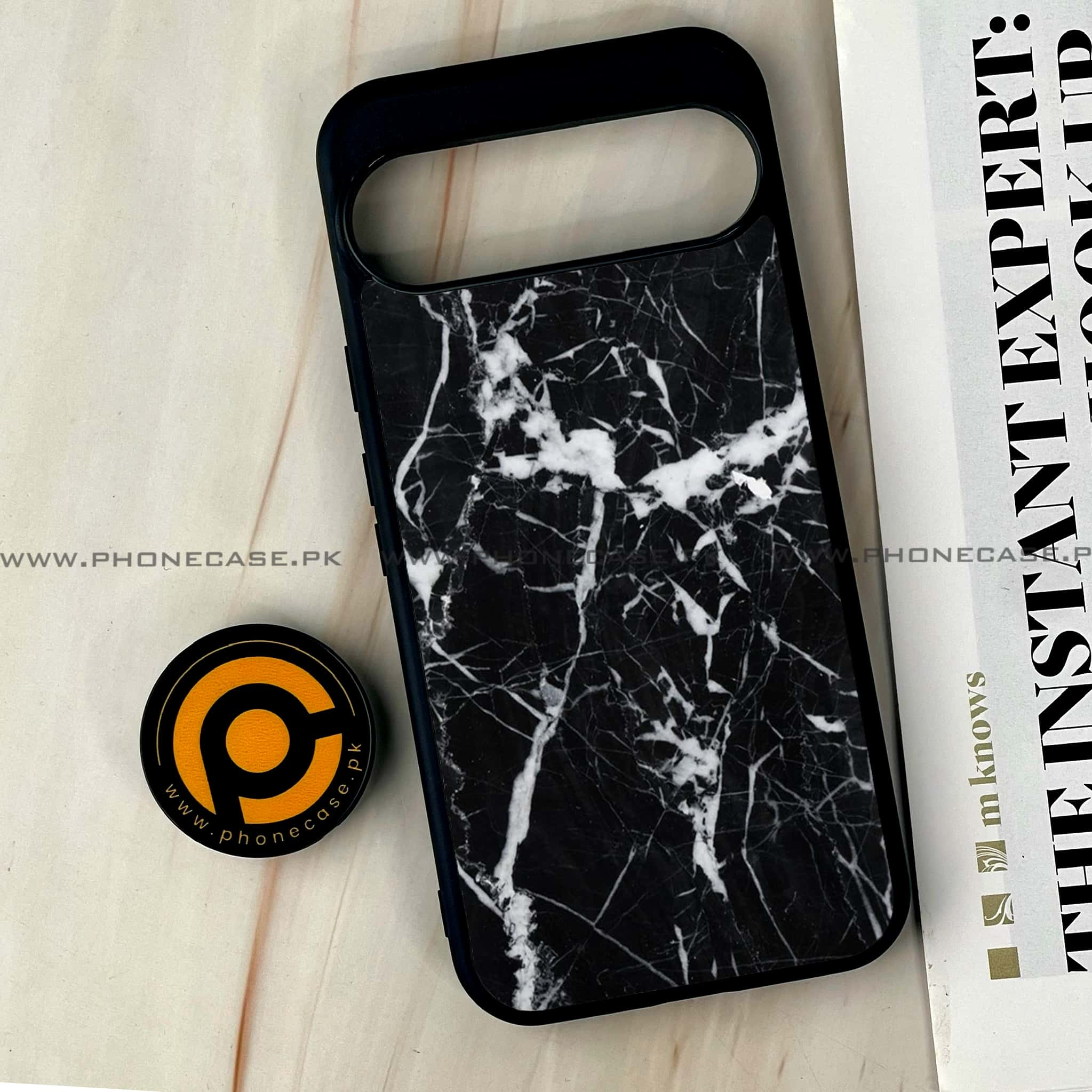 Google Pixel 9 Pro XL - Black Marble Series - Premium Printed Glass soft Bumper shock Proof Case