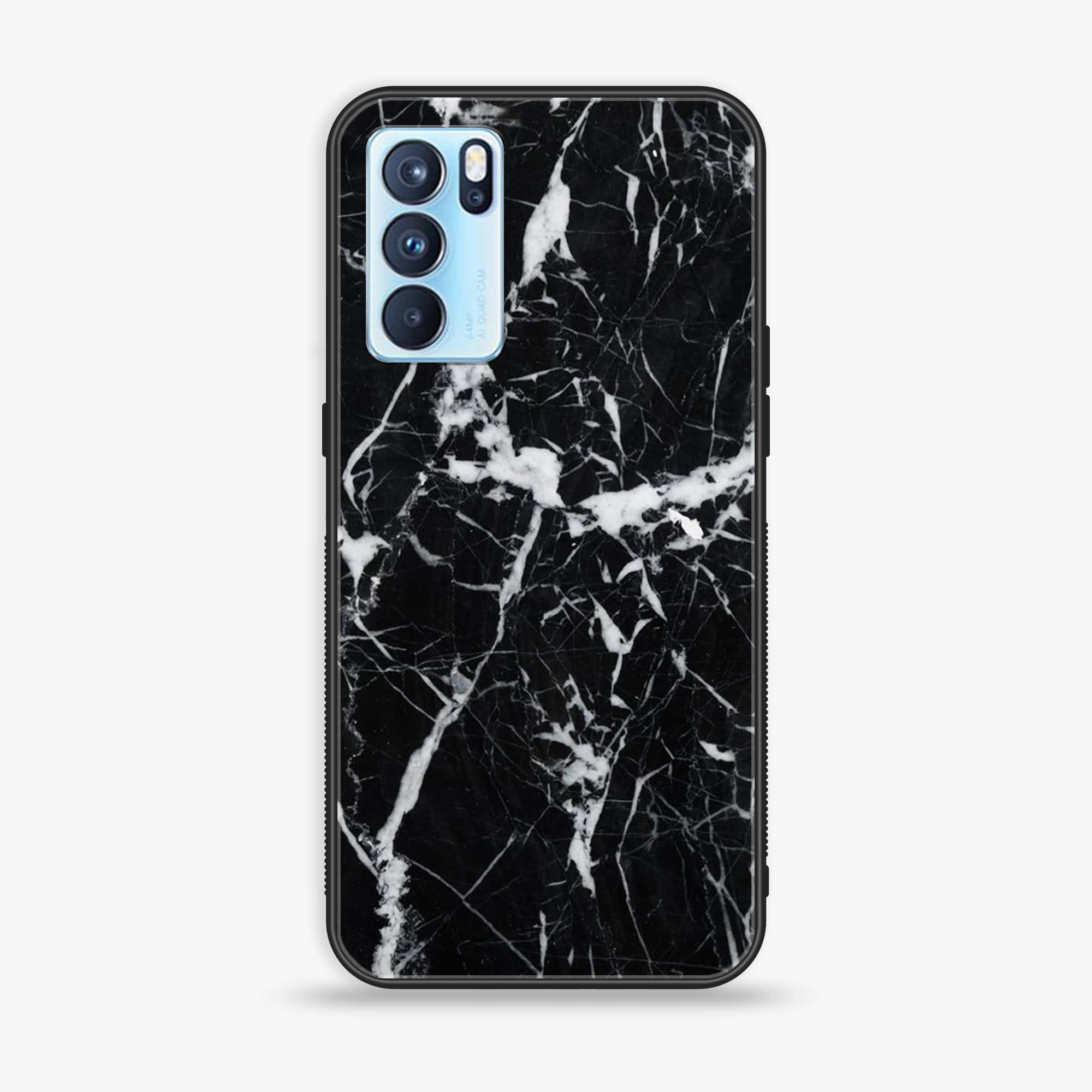 Oppo Reno 6 Pro - Black Marble Series - Premium Printed Glass soft Bumper shock Proof Case