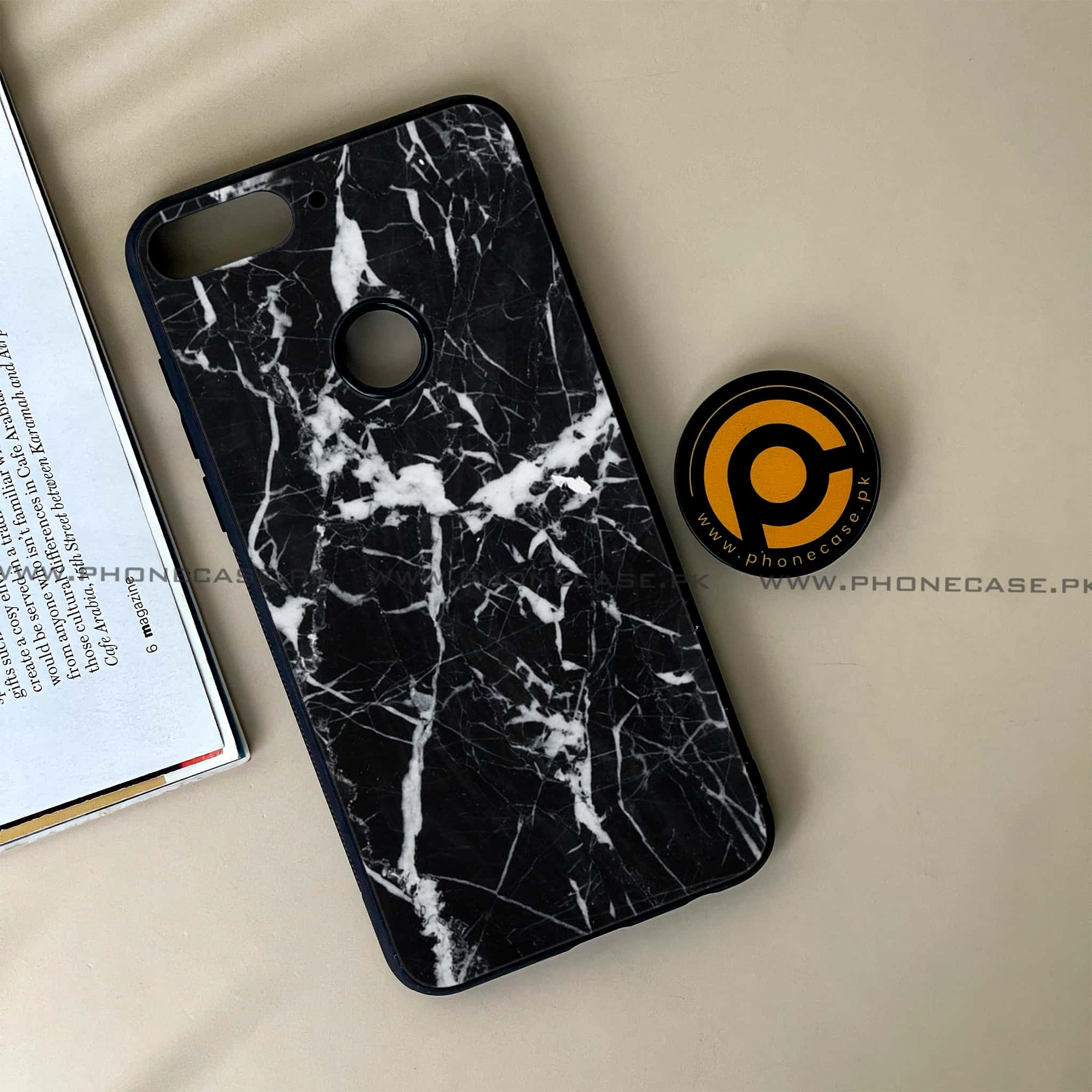 Huawei Y7 Prime (2018) - Black Marble Series - Premium Printed Glass soft Bumper shock Proof Case