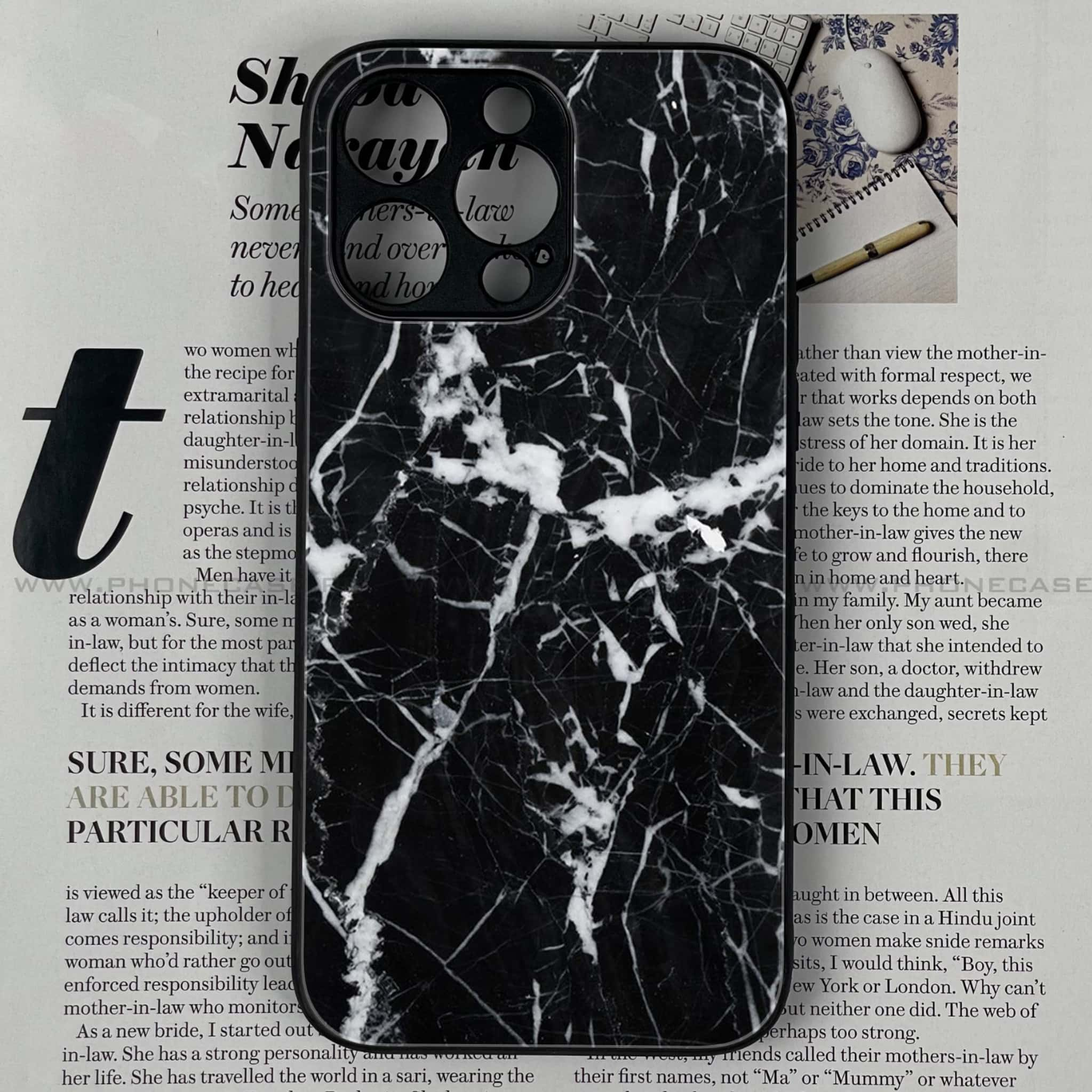 iPhone 15 Pro - Black Marble Series - Premium Printed Glass soft Bumper shock Proof Case