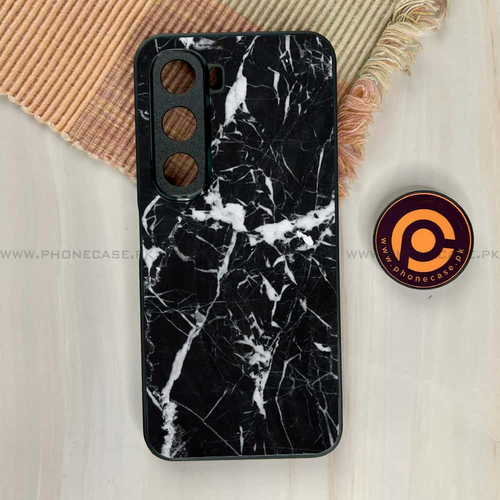 Infinix Hot 60i - Black Marble Series - Premium Metal Printed soft Bumper shock Proof Case