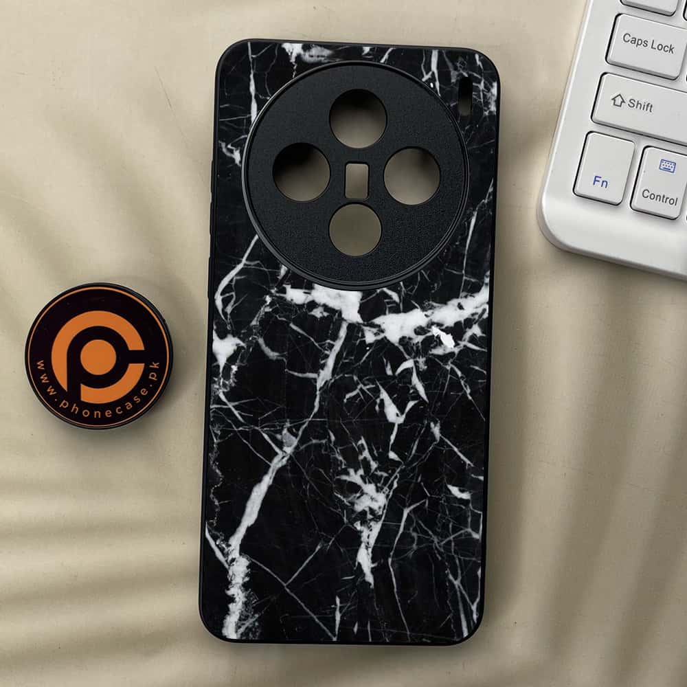 Vivo X200 - Black Marble Series - Premium Metal  Printed soft Bumper shock Proof Case