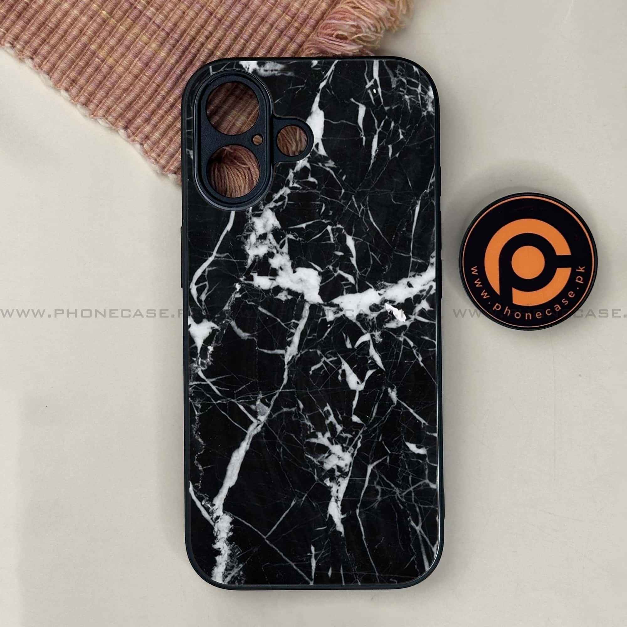 iPhone 17 - Black Marble Series - Premium Printed Glass soft Bumper shock Proof Case