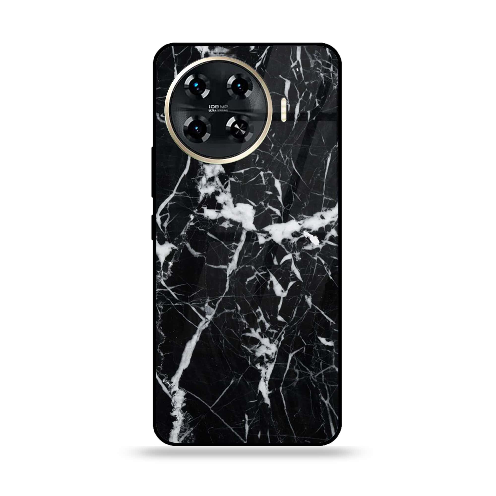 Tecno Spark 20 pro plus - Black Marble Series - Premium Printed Glass soft Bumper shock Proof Case