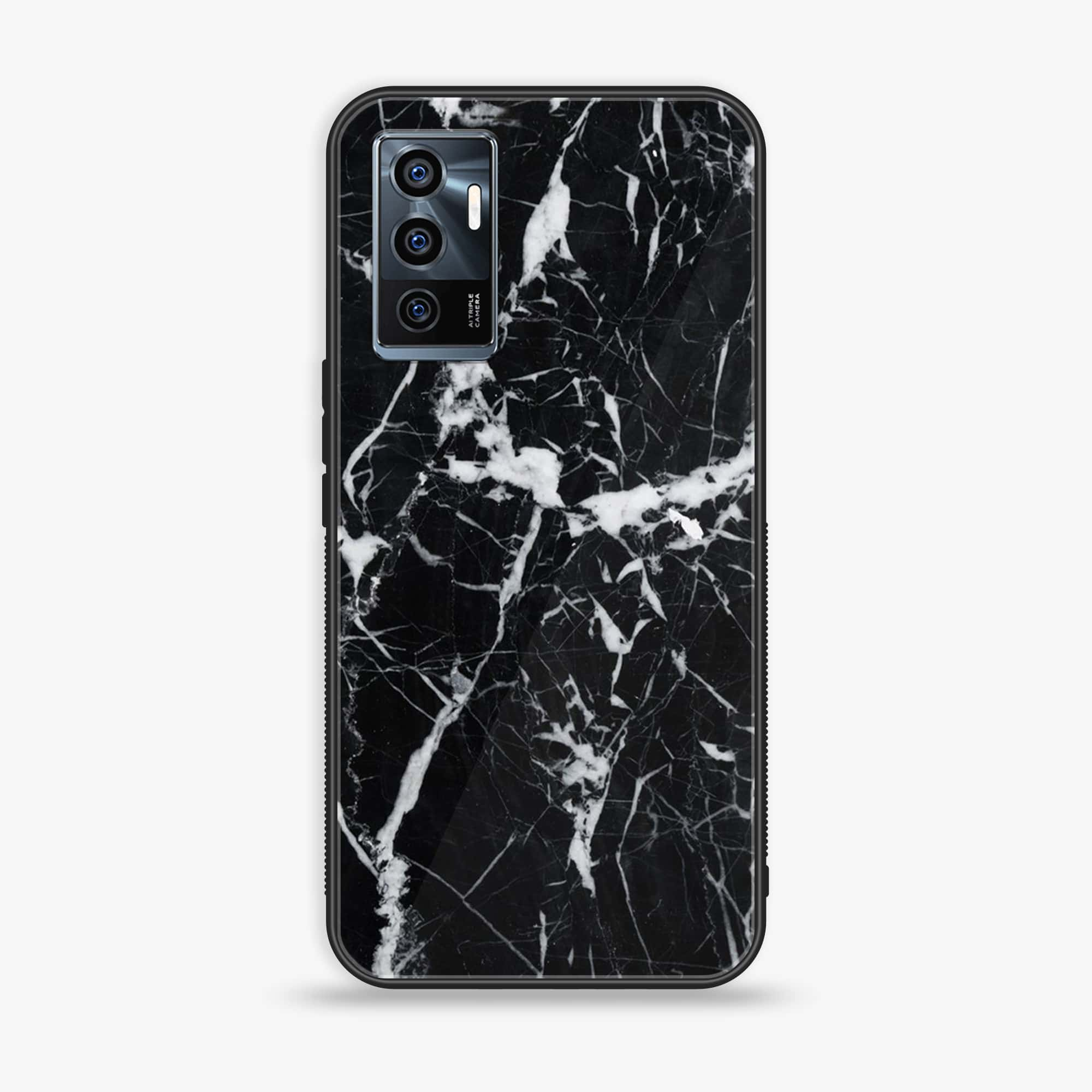 Vivo V23e - Black Marble Series - Premium Printed Glass soft Bumper shock Proof Case