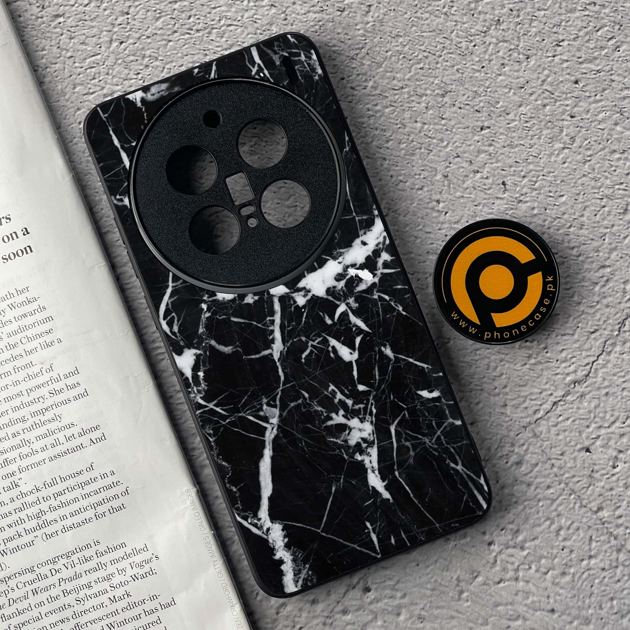 Vivo X200 Pro - Black Marble Series - Premium Metal  Printed soft Bumper shock Proof Case