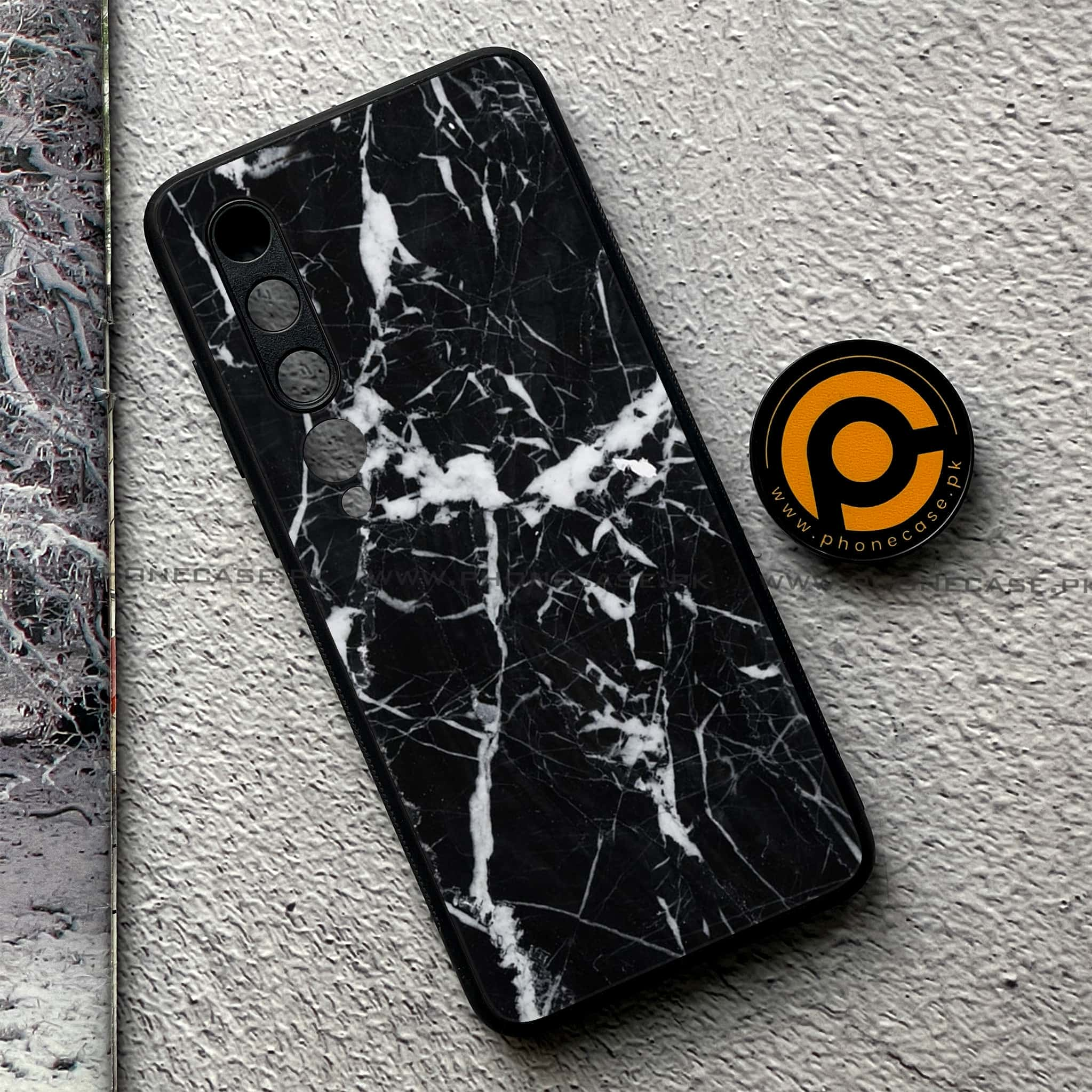 Xiaomi Mi 10 - Black Marble Series - Premium Printed Glass soft Bumper shock Proof Case