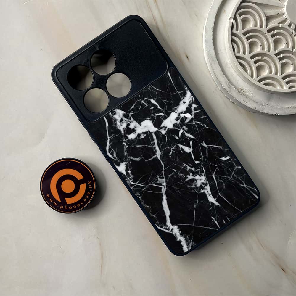 Xiaomi Poco F6 Pro - Black Marble Series - Premium Metal Printed soft Bumper shock Proof Case