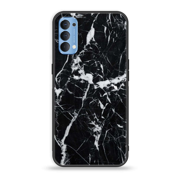 Oppo Reno 4 4G  - Black Marble Series Design 6 - Premium Printed Glass soft Bumper shock Proof Case CS-20333