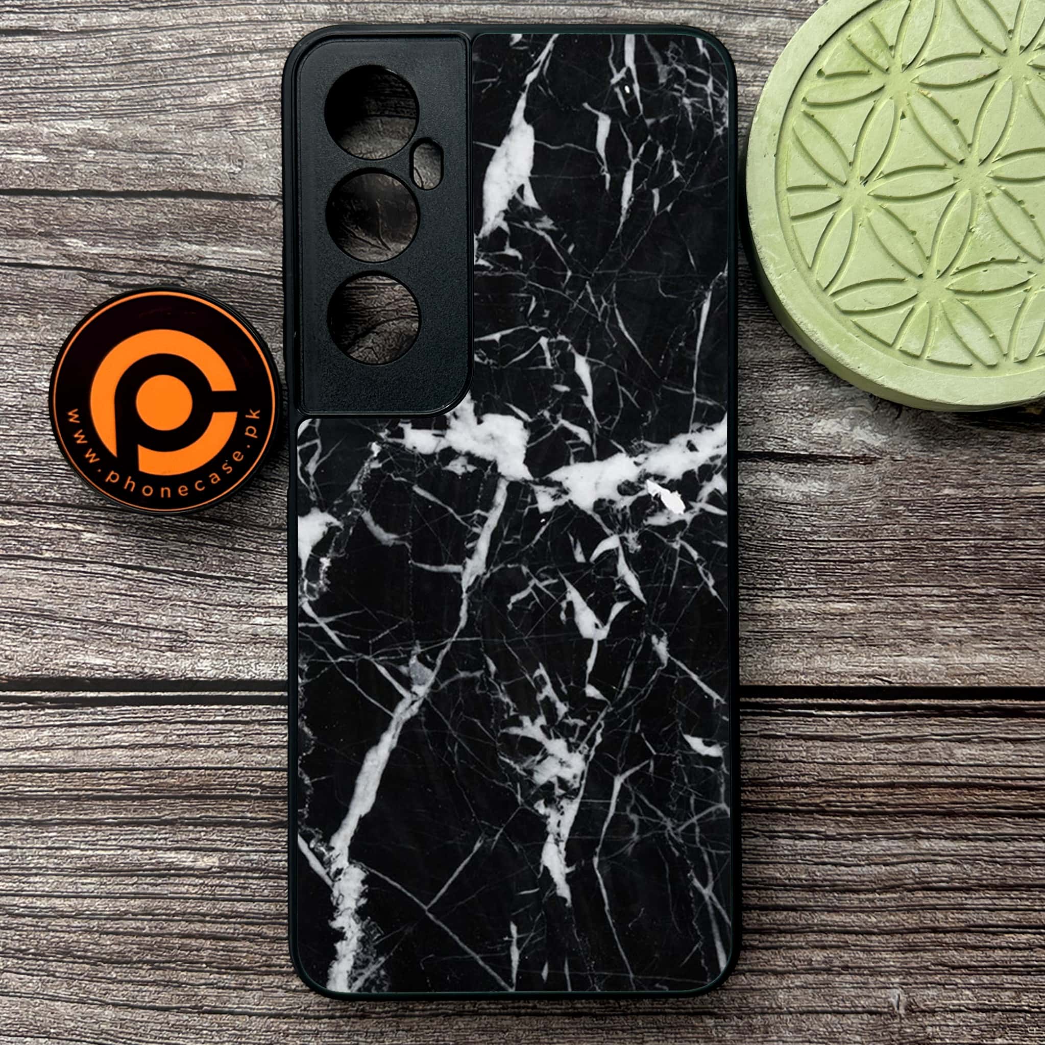 Realme C65  - Black Marble Series - Premium Metal Printed soft Bumper shock Proof Case