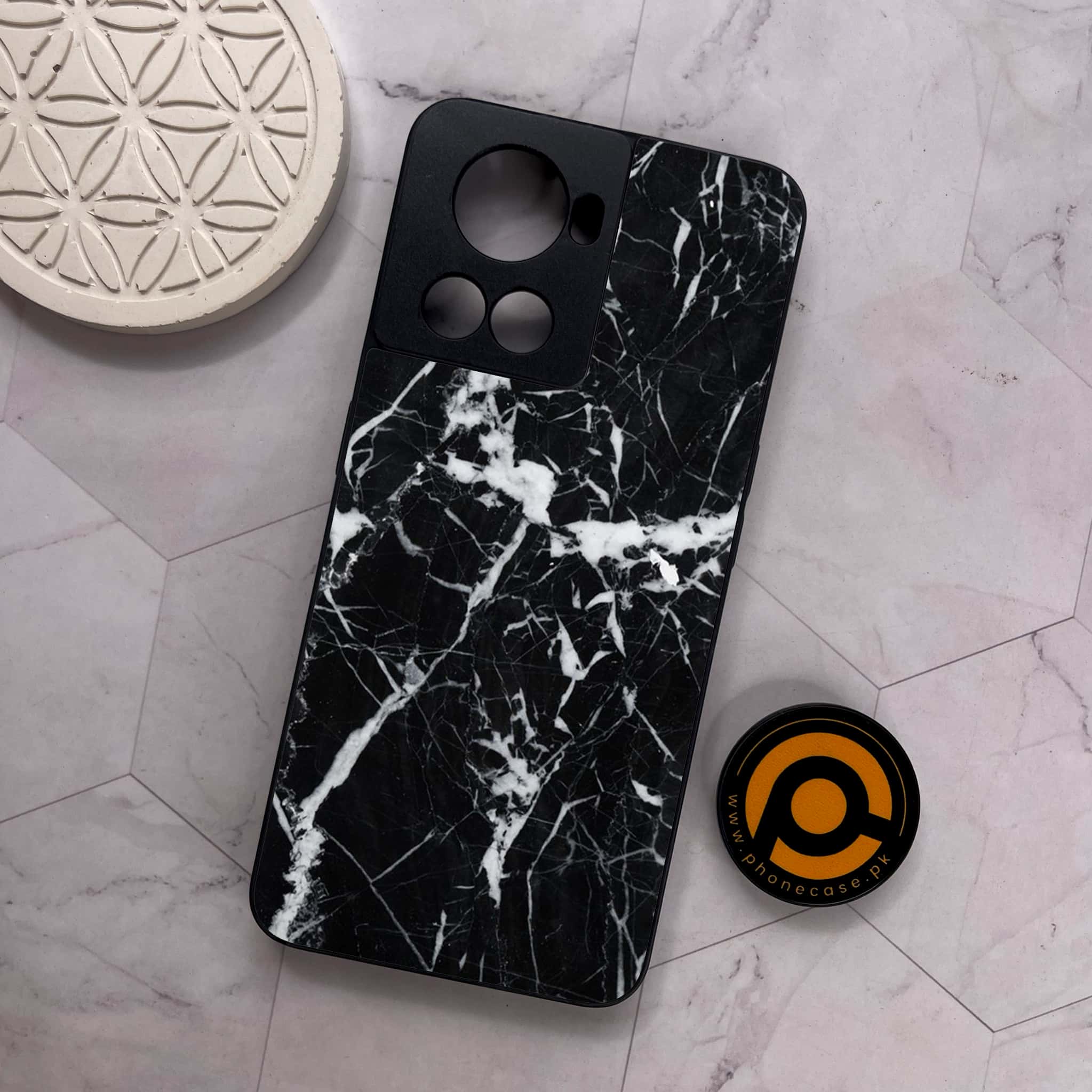 OnePlus 10R - Black Marble Series - Premium Metal Printed soft Bumper shock Proof Case