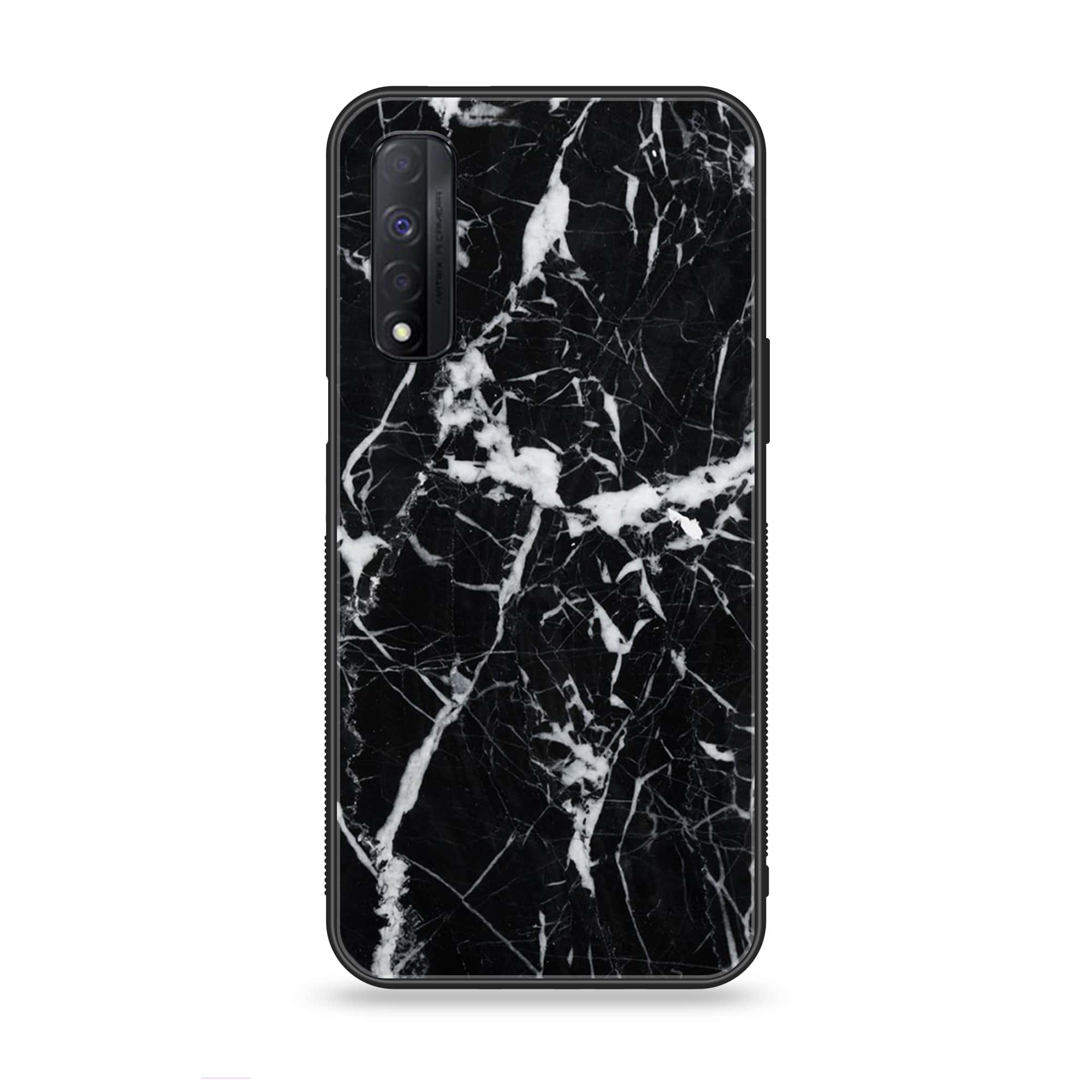 Realme Narzo 30 - Black Marble Series - Premium Printed Glass soft Bumper shock Proof Case