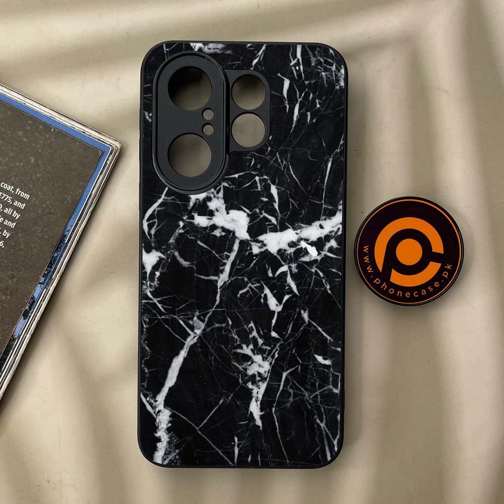Vivo X200 FE - Black Marble Series - Premium Metal Printed soft Bumper Shock Proof Case