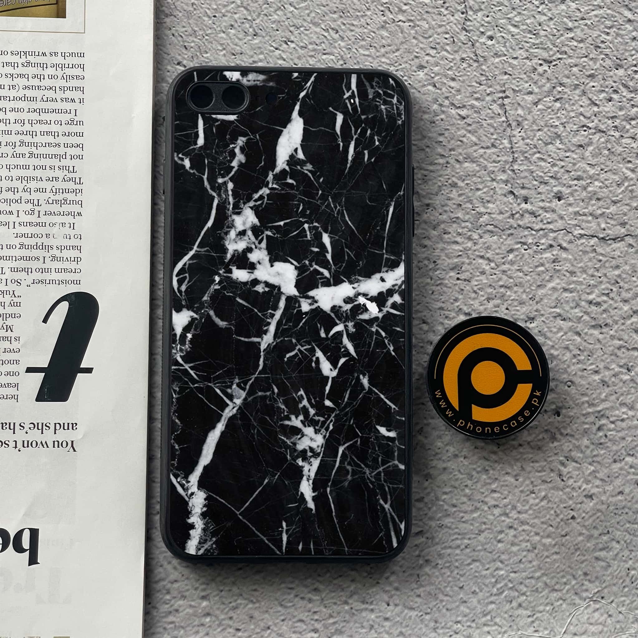 iPhone 8 Plus- Black Marble Series - Premium Printed Glass soft Bumper shock Proof Case