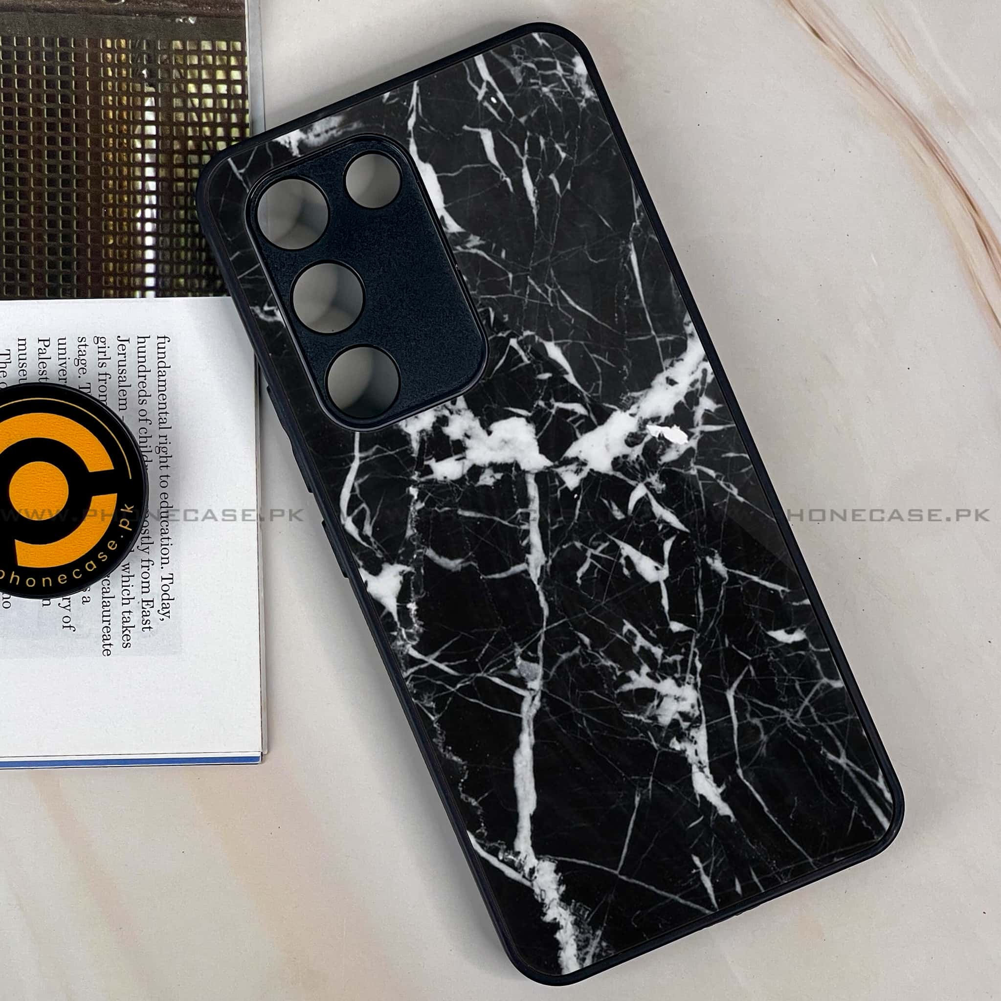 Vivo Y200e - Black Marble Series - Premium Metal Printed soft Bumper shock Proof Case
