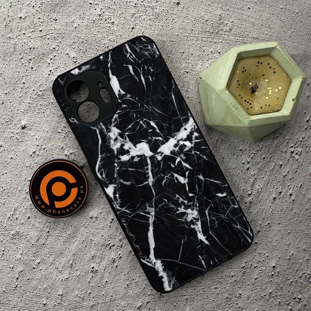 Nothing Phone 2 - Black Marble Series - Premium Metal  Printed soft Bumper shock Proof Case