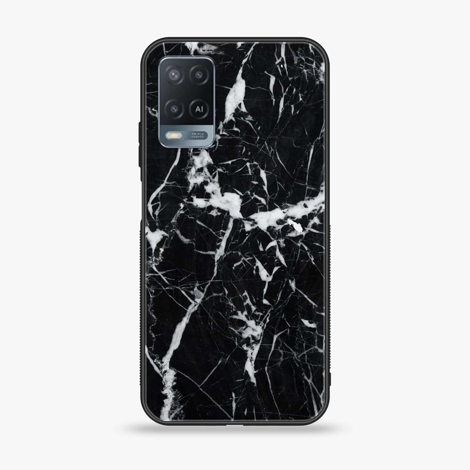 Oppo A54 - Black Marble Series - Premium Printed Glass soft Bumper shock Proof Case