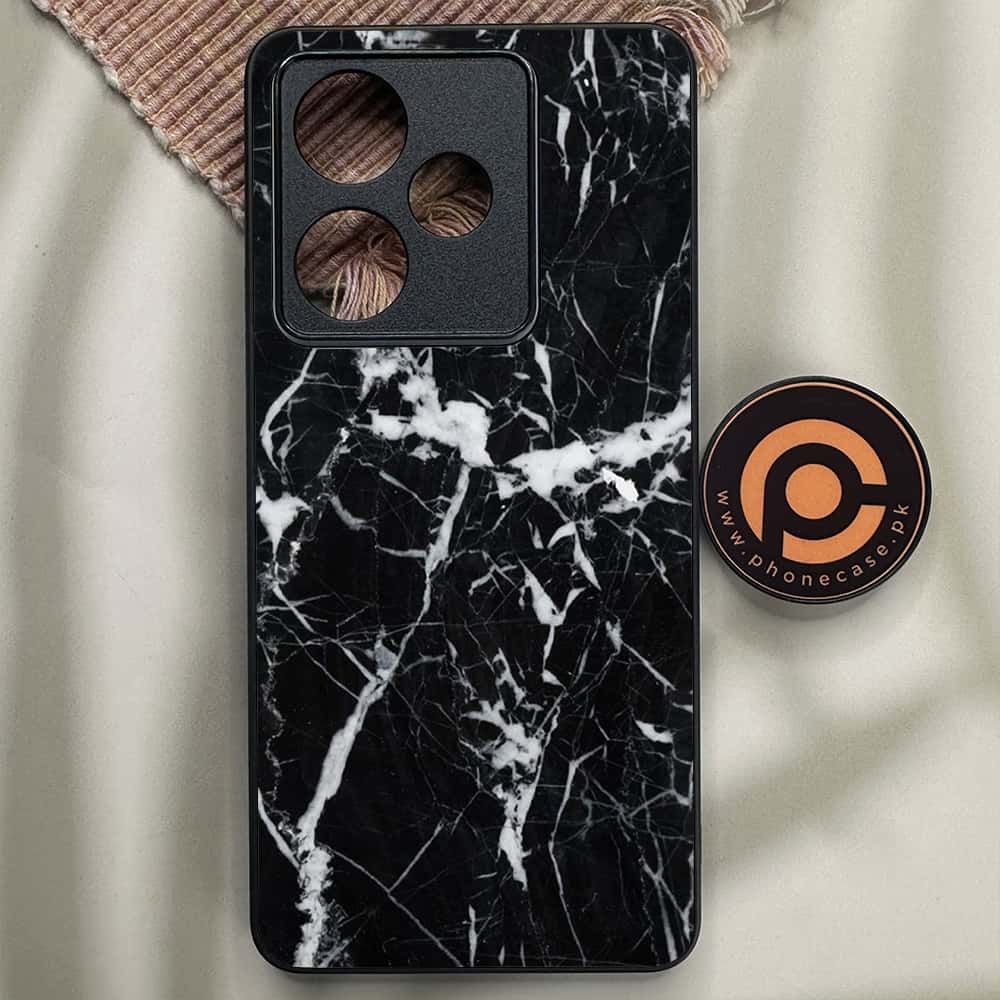 Realme GT 7 - Black Marble Series - Premium Metal Printed soft Bumper shock Proof Case