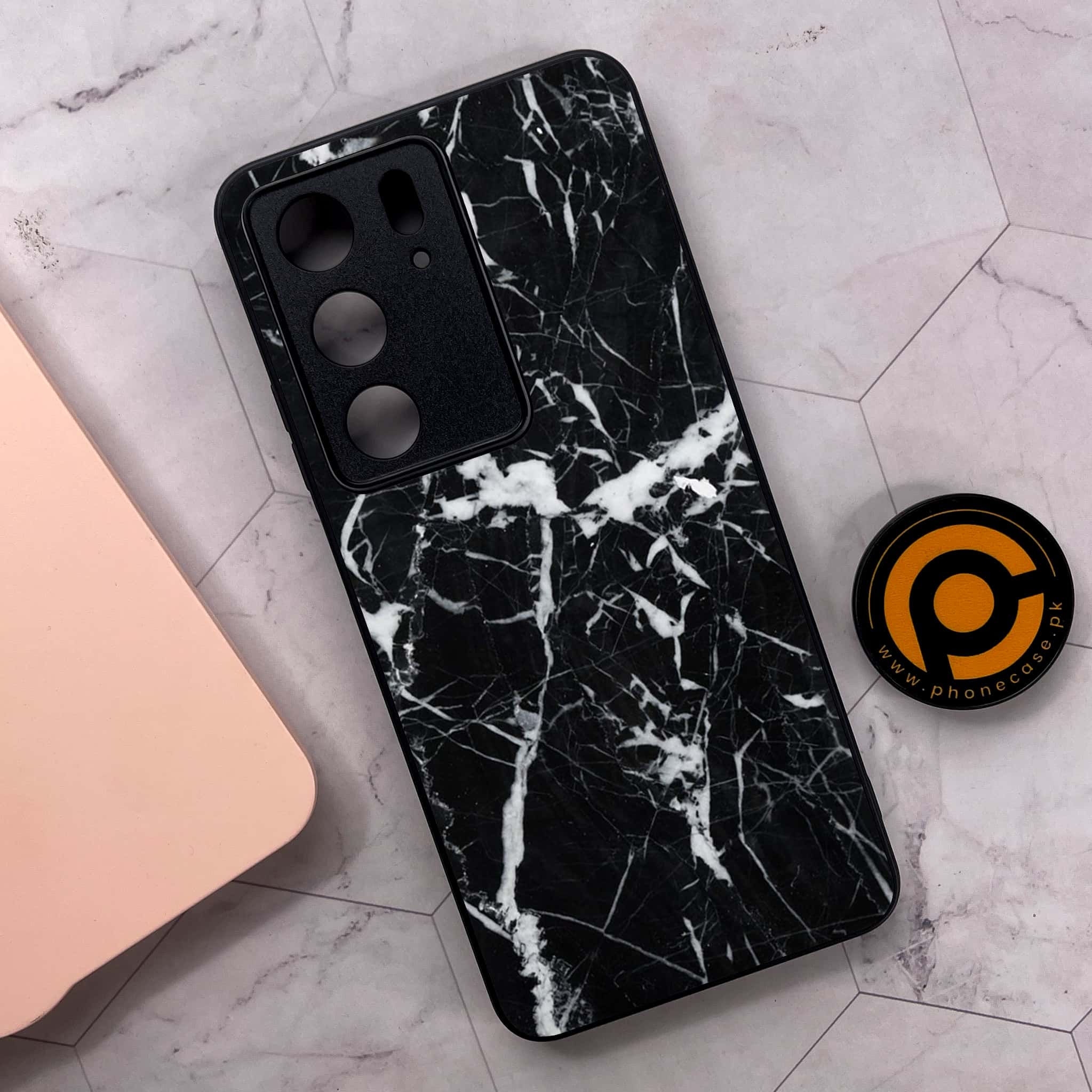 Realme C75x 4G - Black Marble Series - Premium Metal Printed soft Bumper shock Proof Case