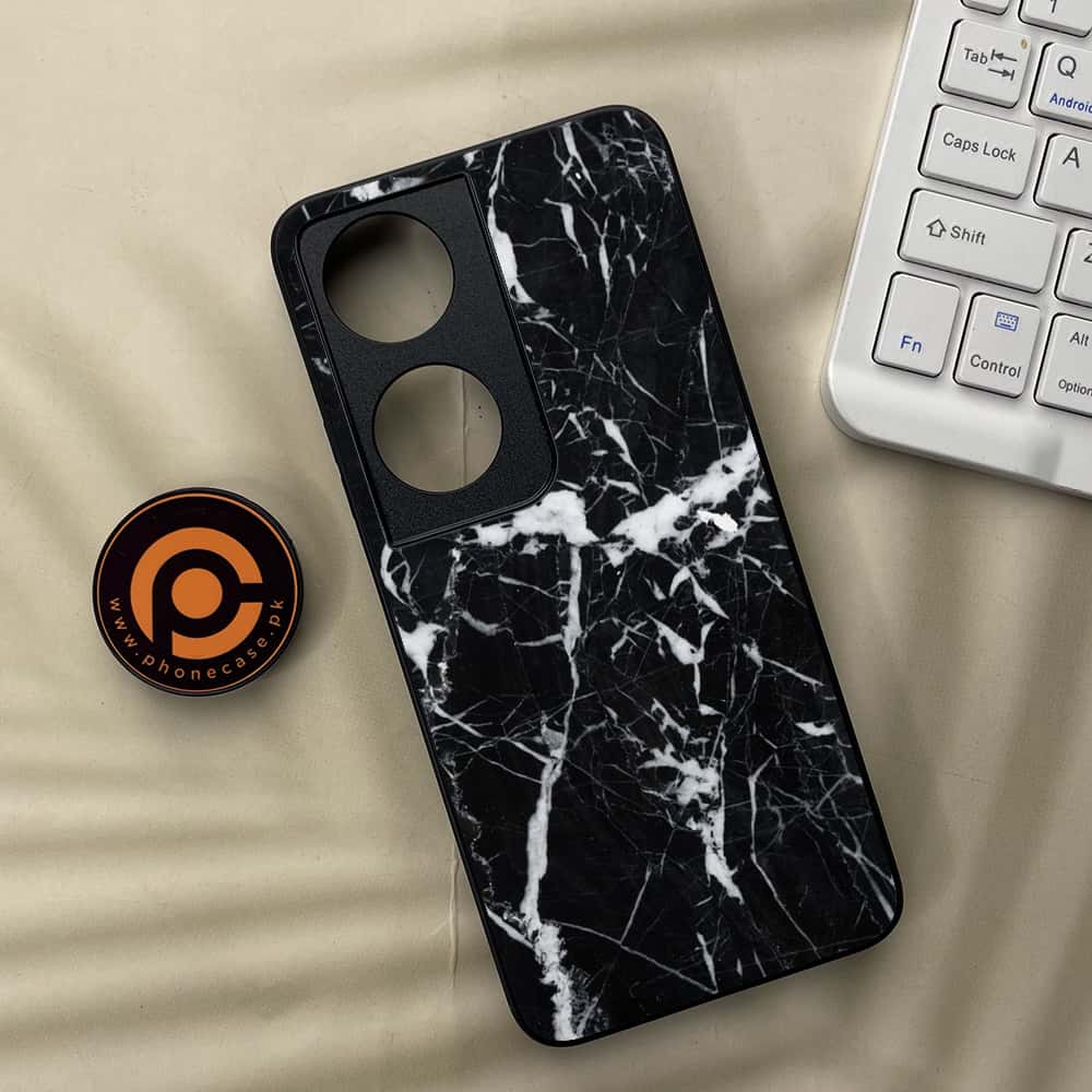 Honor X7b - Black Marble Series - Premium Metal  Printed soft Bumper shock Proof Case