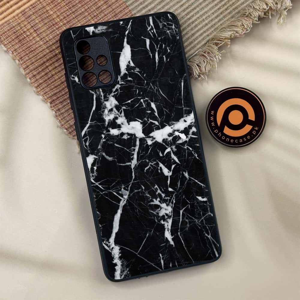 Samsung Galaxy A71 - Black Marble Series - Premium Metal Printed soft Bumper shock Proof Case